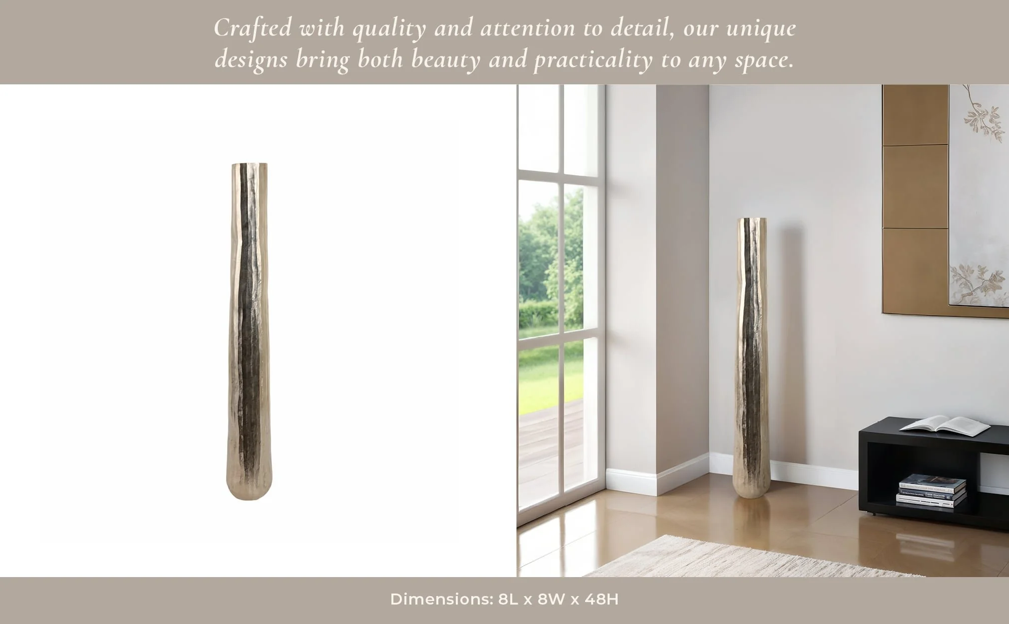 48" Rounded Etched Metal Floor Vase, Silver - Image 9