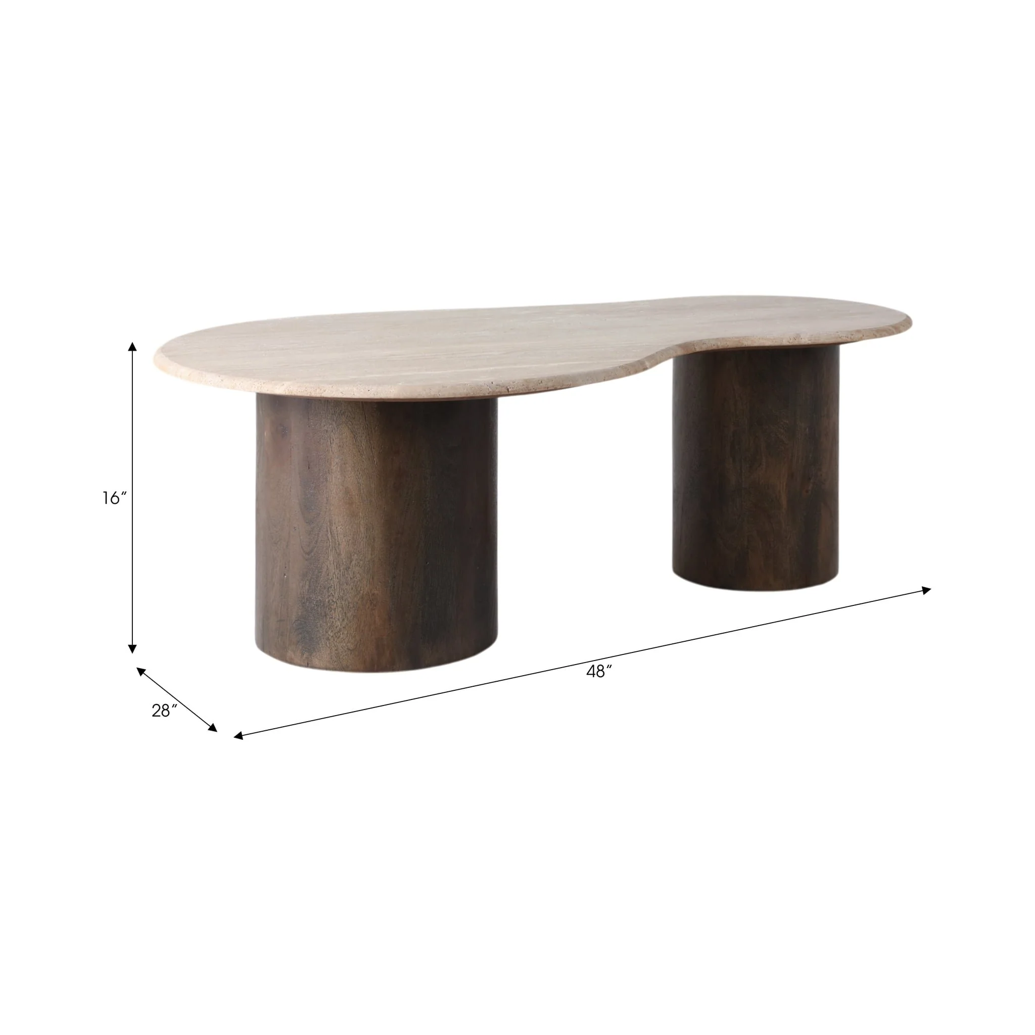 48x16 Curvy Travertine Top Coffee Table, Bwn 2bxs - Image 8