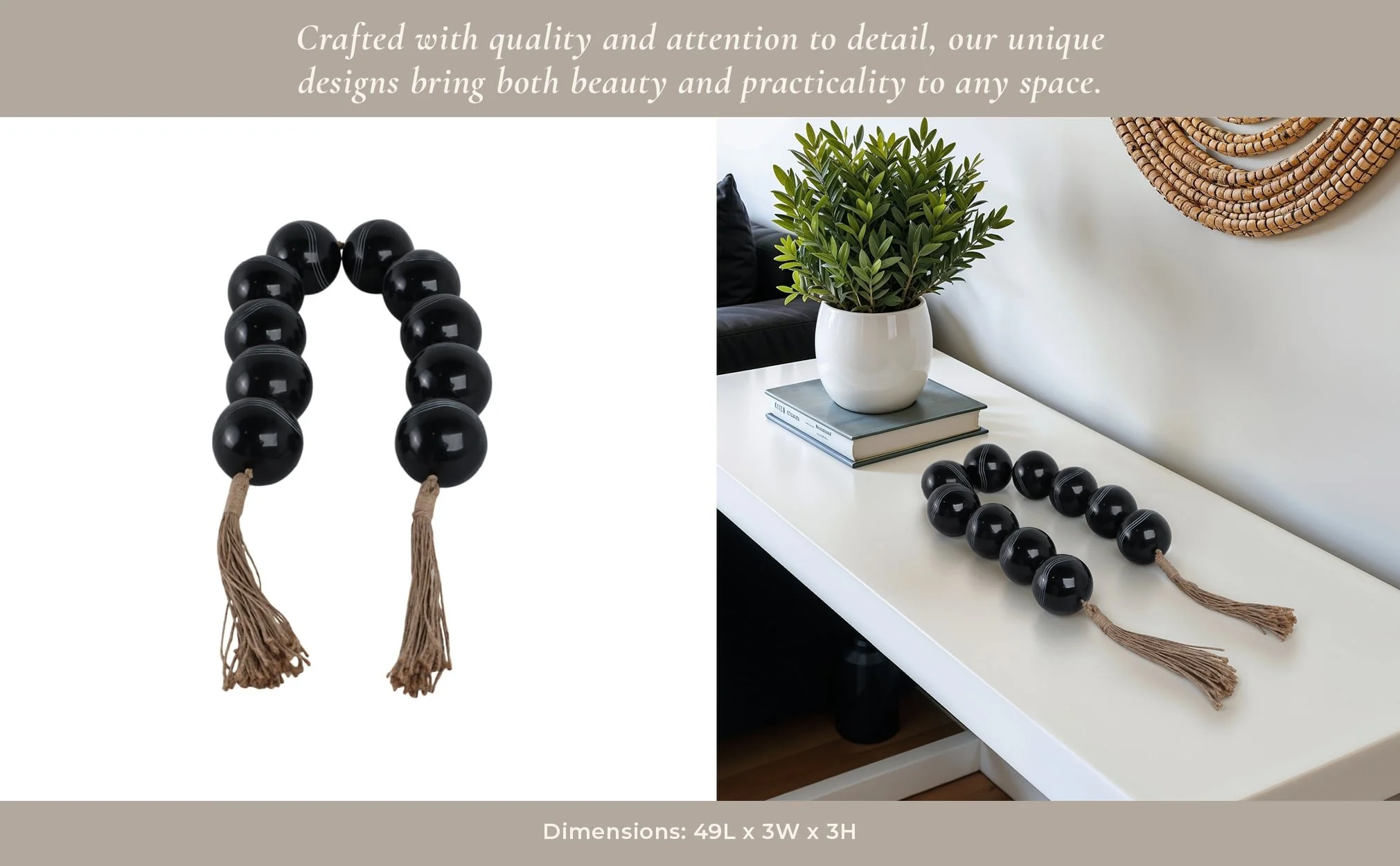 49x3" Carved Bead Garland, Black - Image 10