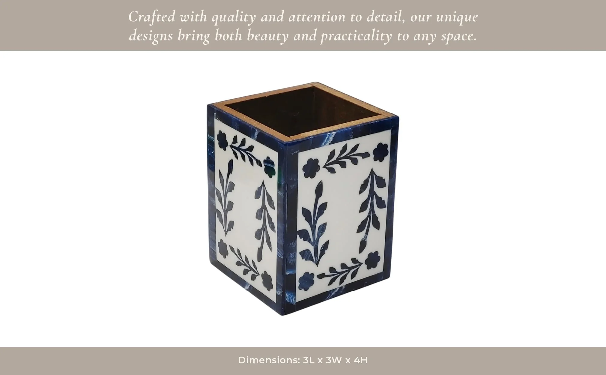 4x3" Blue Petals Resin Pencil Cup, Blue/white - Image 10