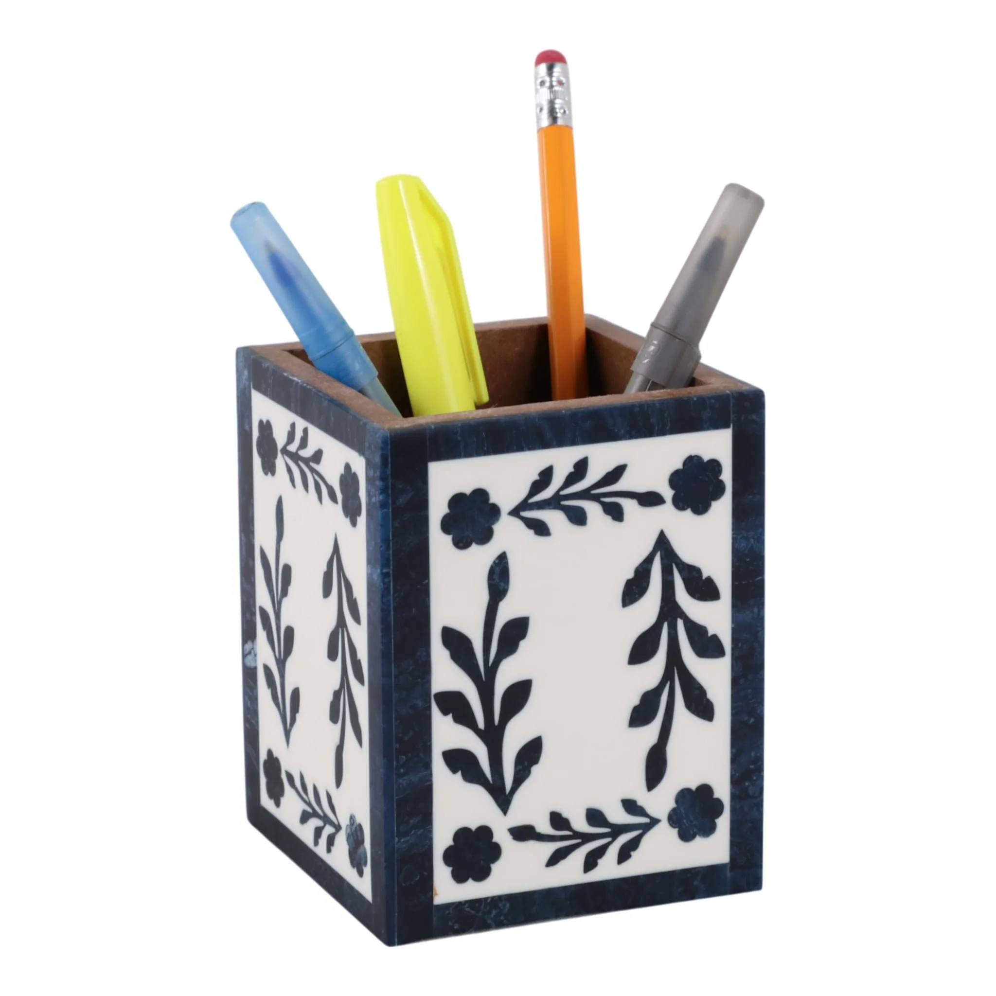 4x3" Blue Petals Resin Pencil Cup, Blue/white - Image 2