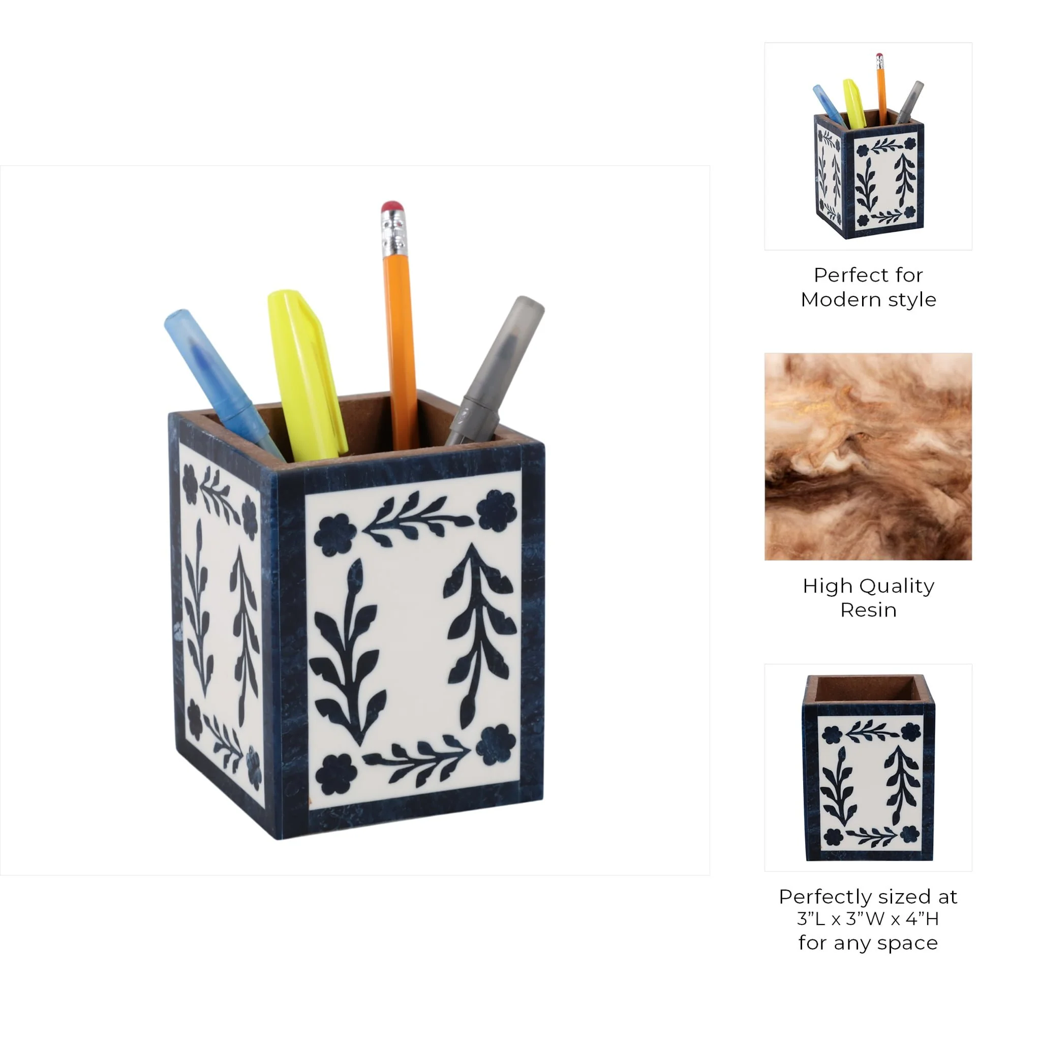 4x3" Blue Petals Resin Pencil Cup, Blue/white - Image 9