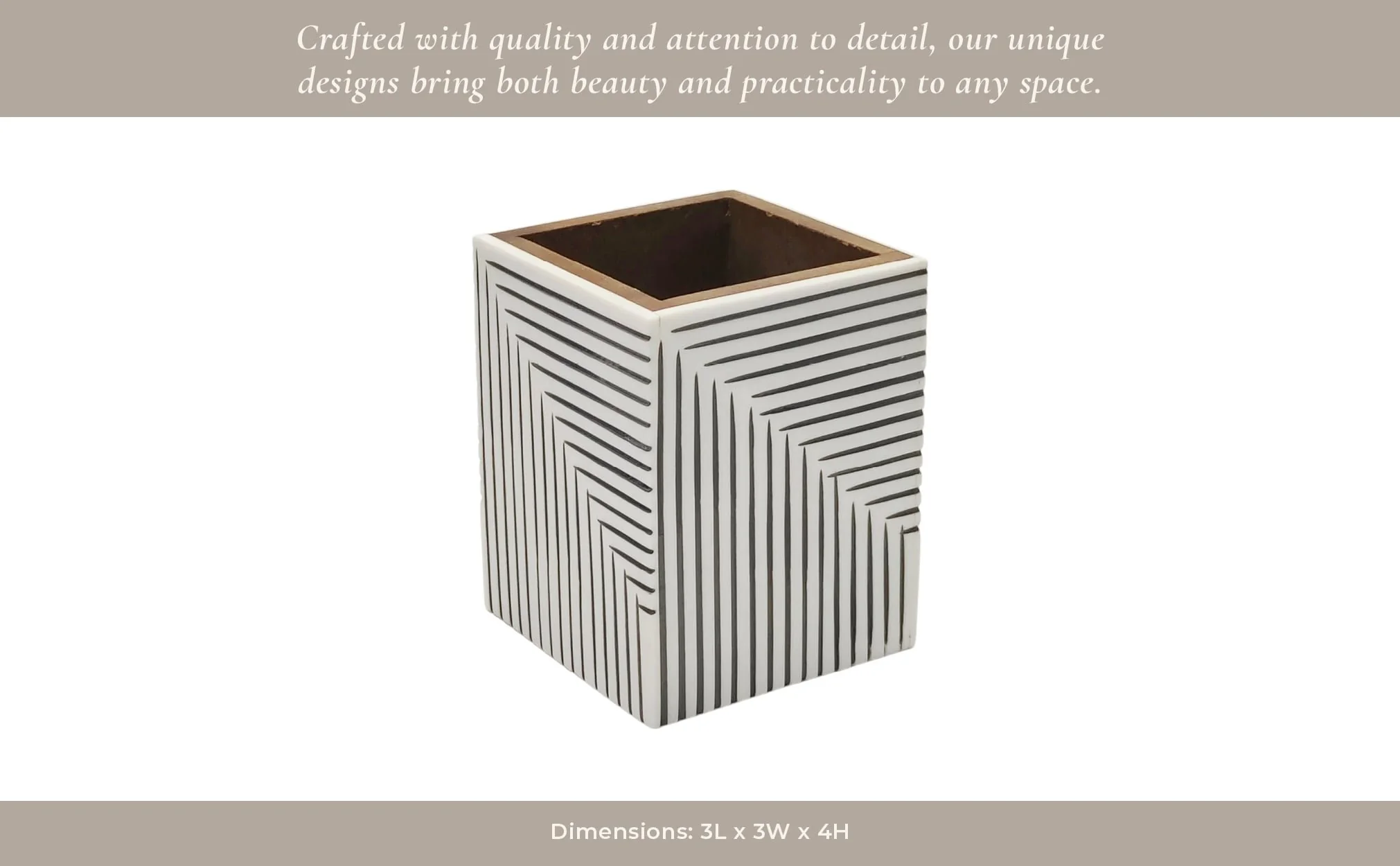 4x3" Ridged Lines Resin Pencil Cup, Black/white - Image 10