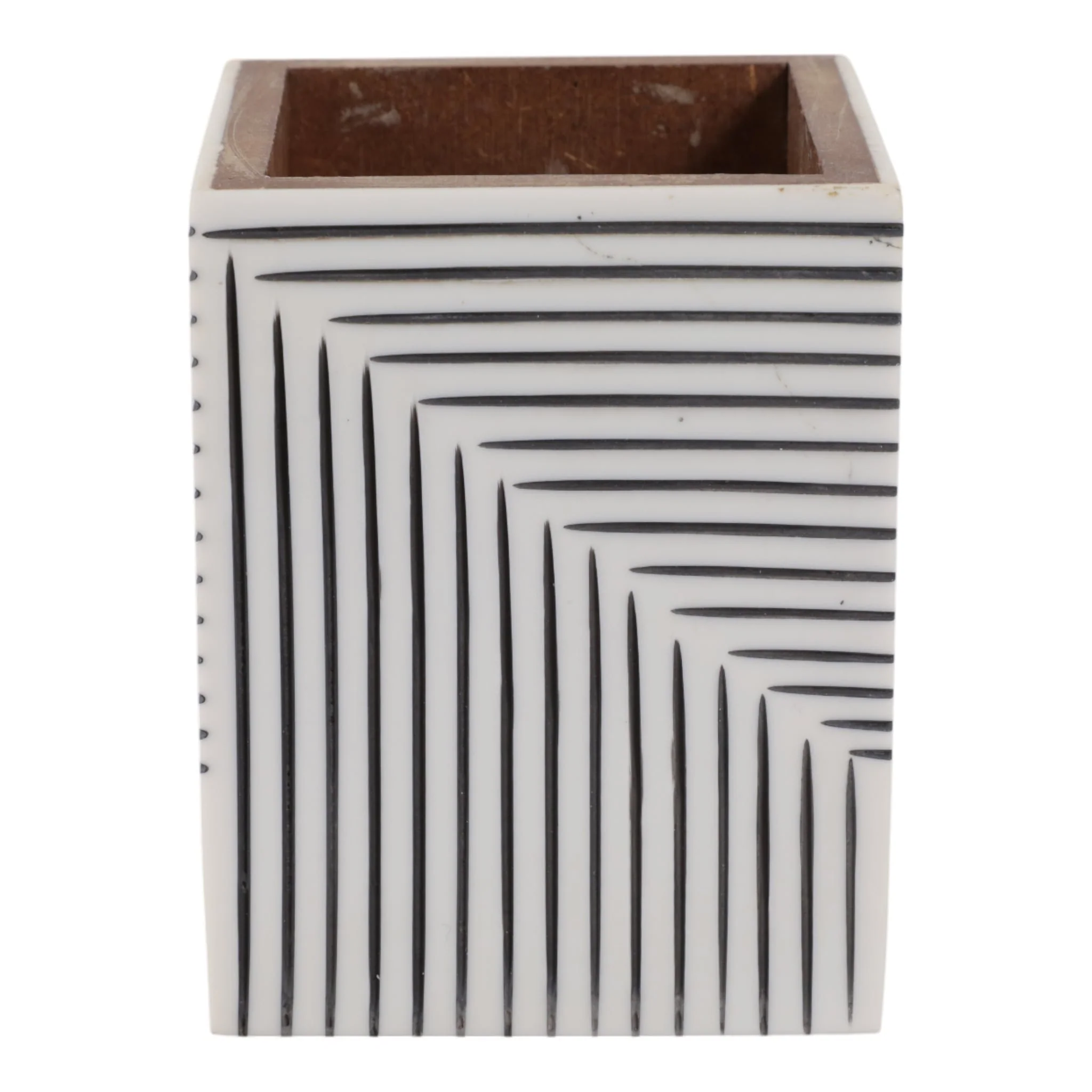 4x3" Ridged Lines Resin Pencil Cup, Black/white - Image 3