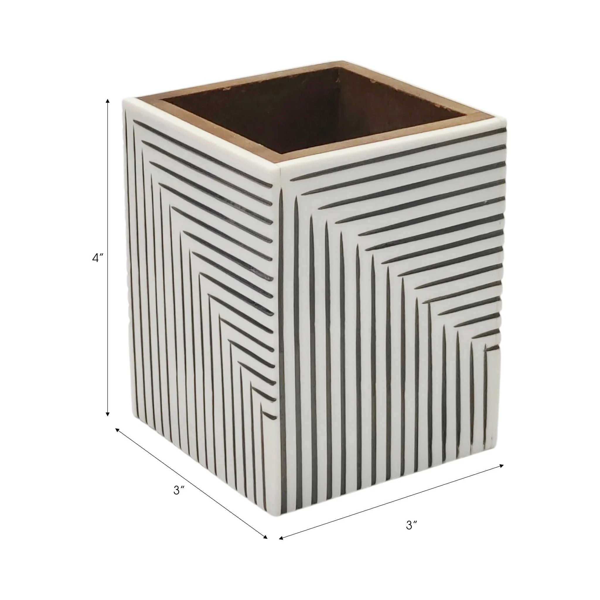 4x3" Ridged Lines Resin Pencil Cup, Black/white - Image 8