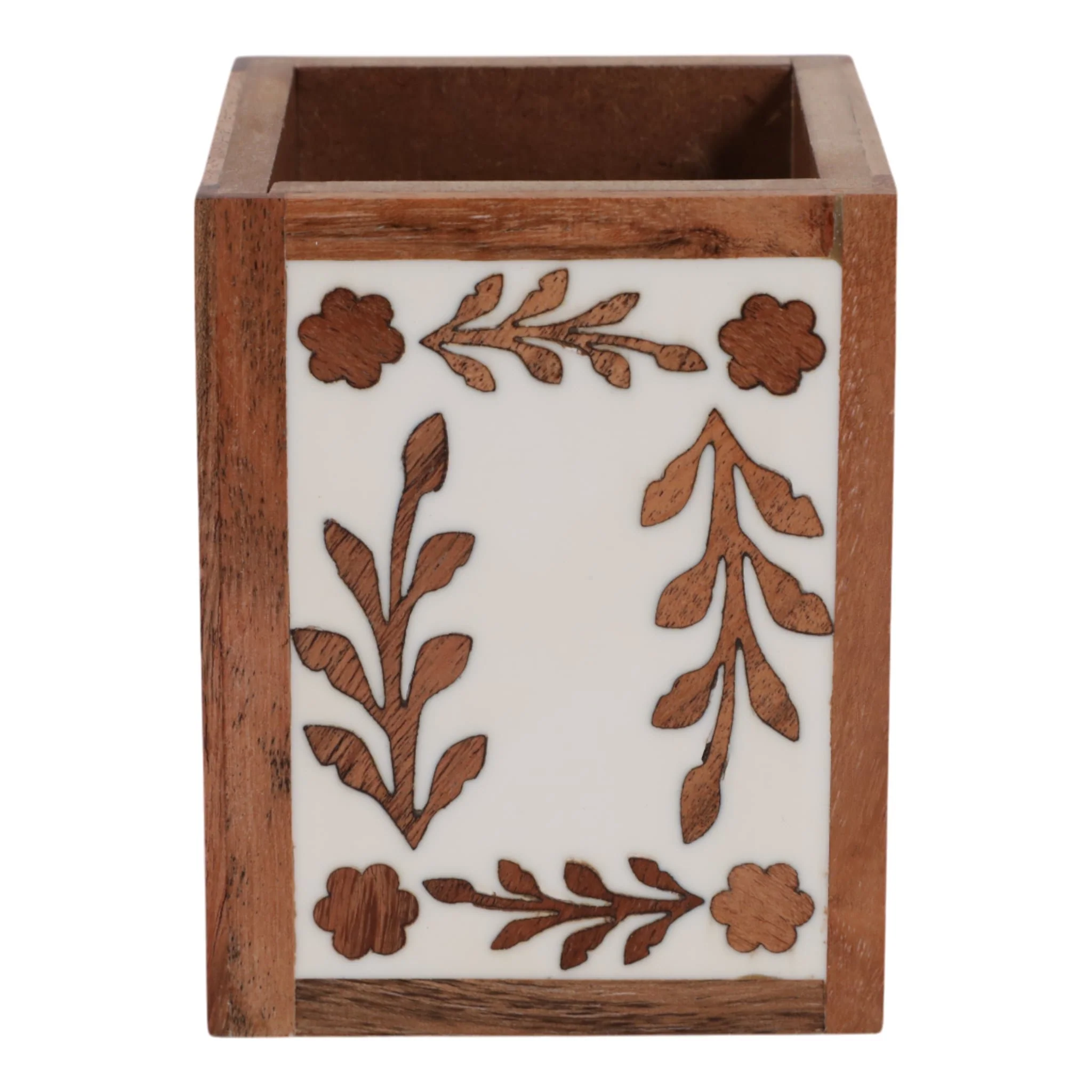 4x3" Wood Petals Resin Pencil Cup, Brown/white - Image 3