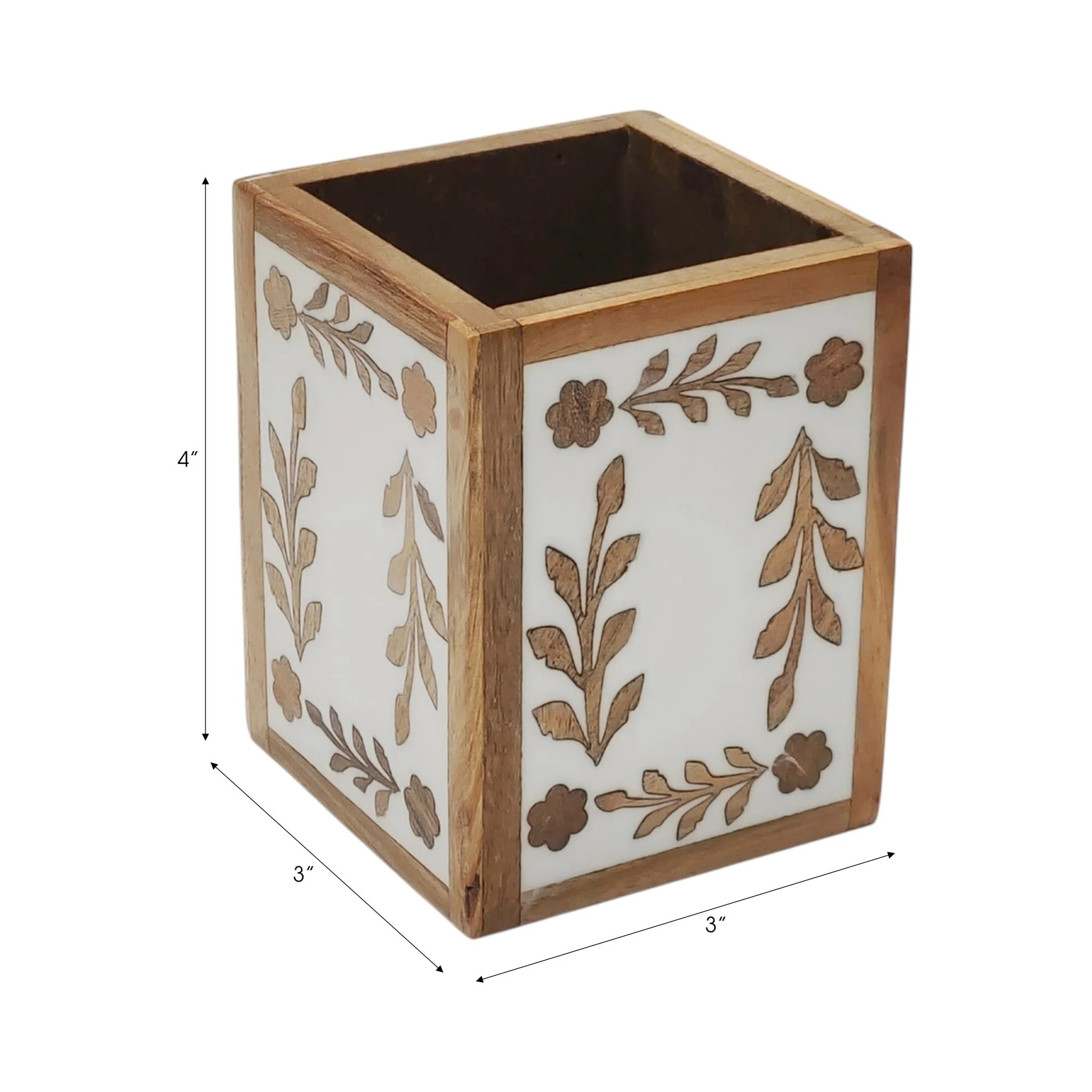 4x3" Wood Petals Resin Pencil Cup, Brown/white - Image 8