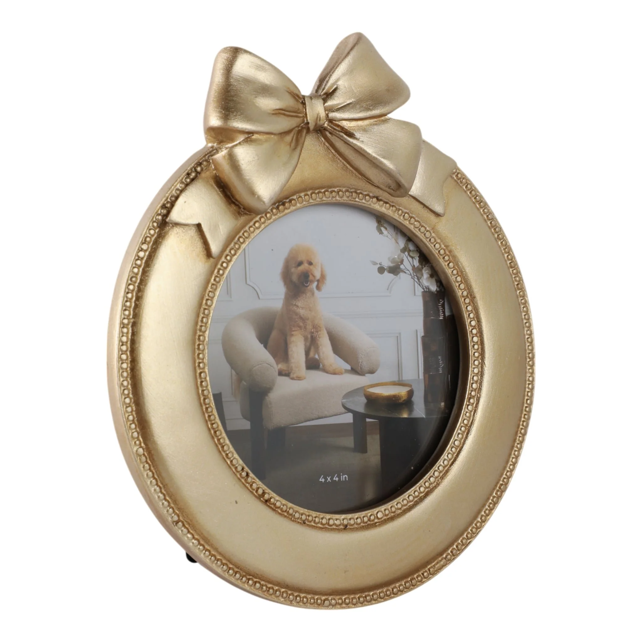 4x4 Bow On Round Photo Frame, Gold - Image 2