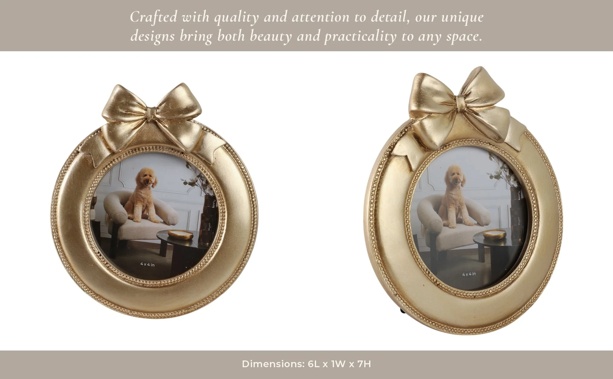 4x4 Bow On Round Photo Frame, Gold - Image 8