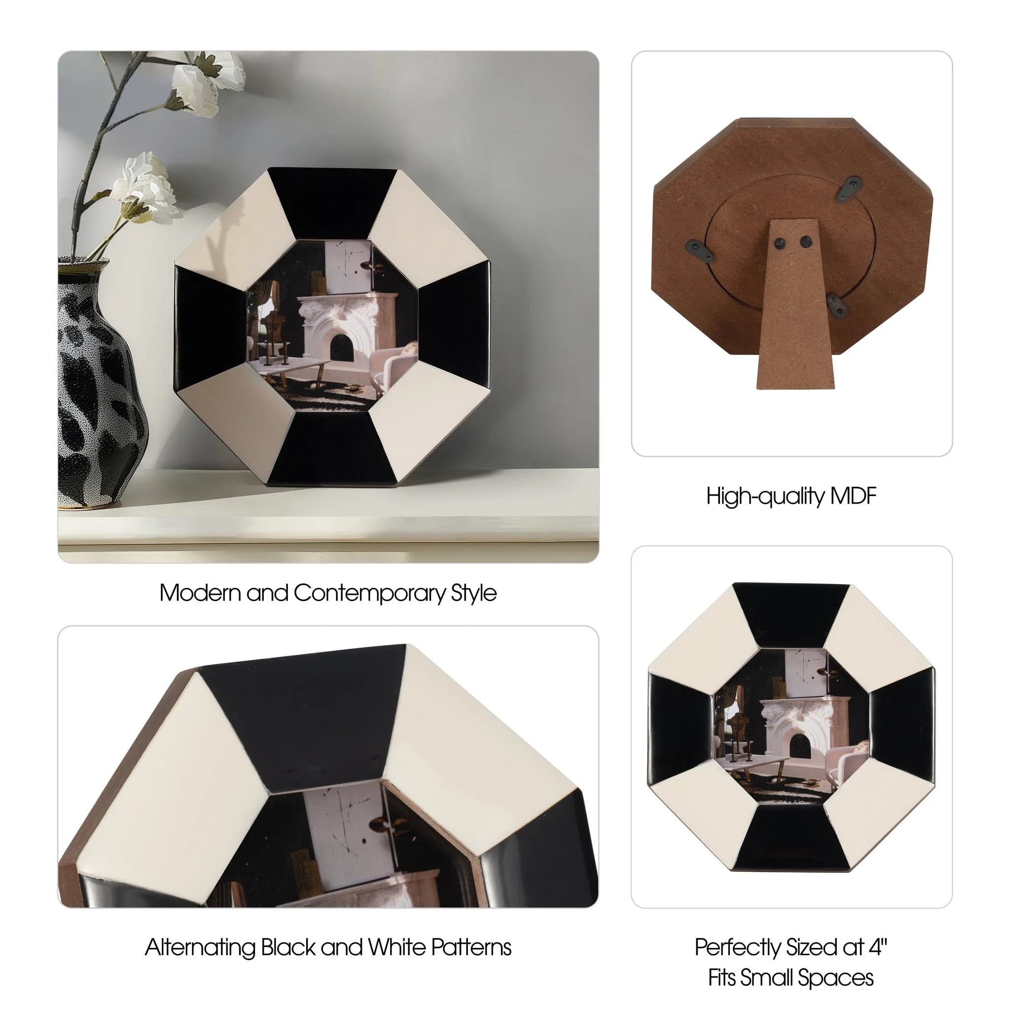 4x4 Contemporary Octagon Photo Frame, Black/white - Image 7