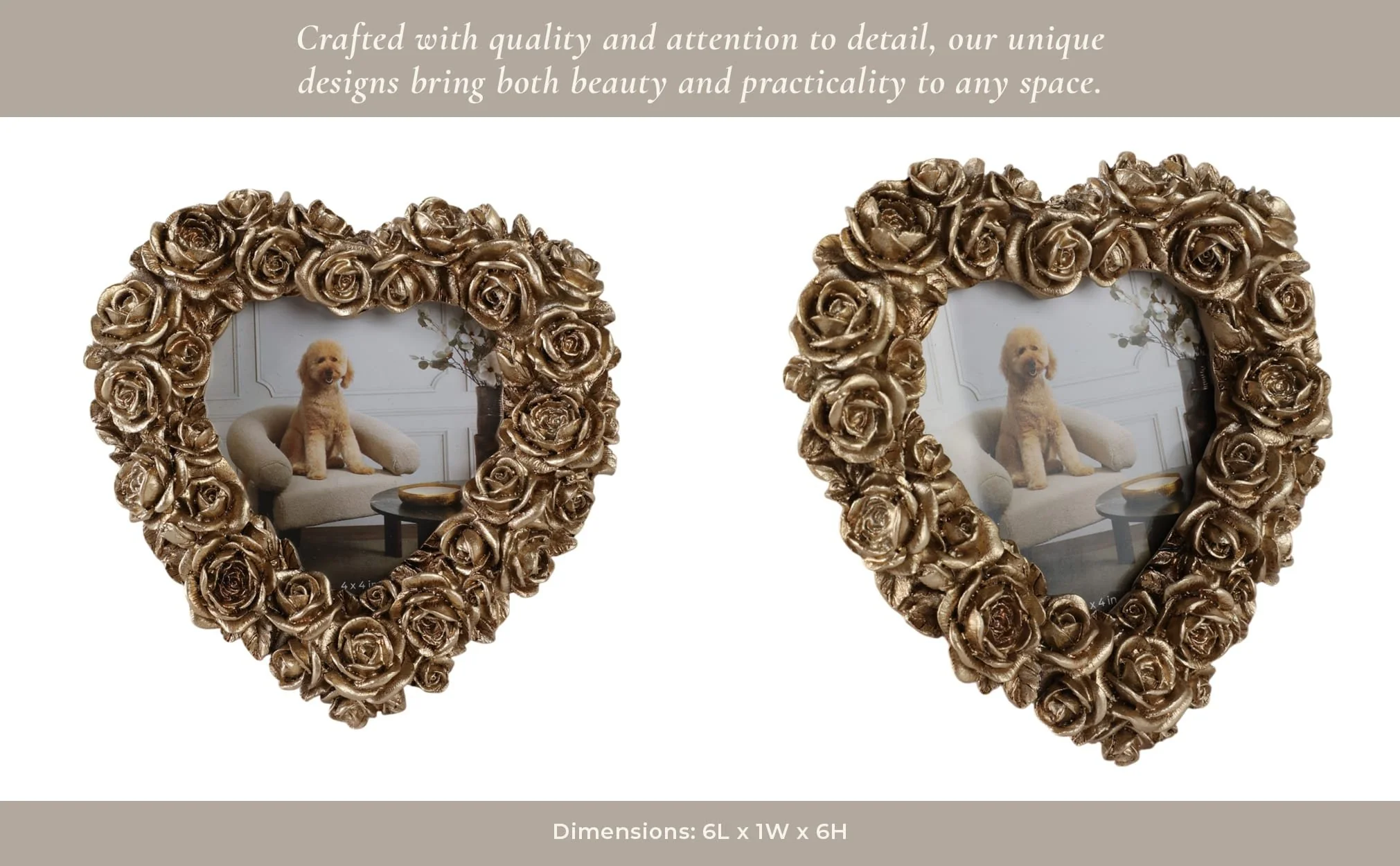 4x4 Rosette Heart Photo Frame, Gold - Image 9