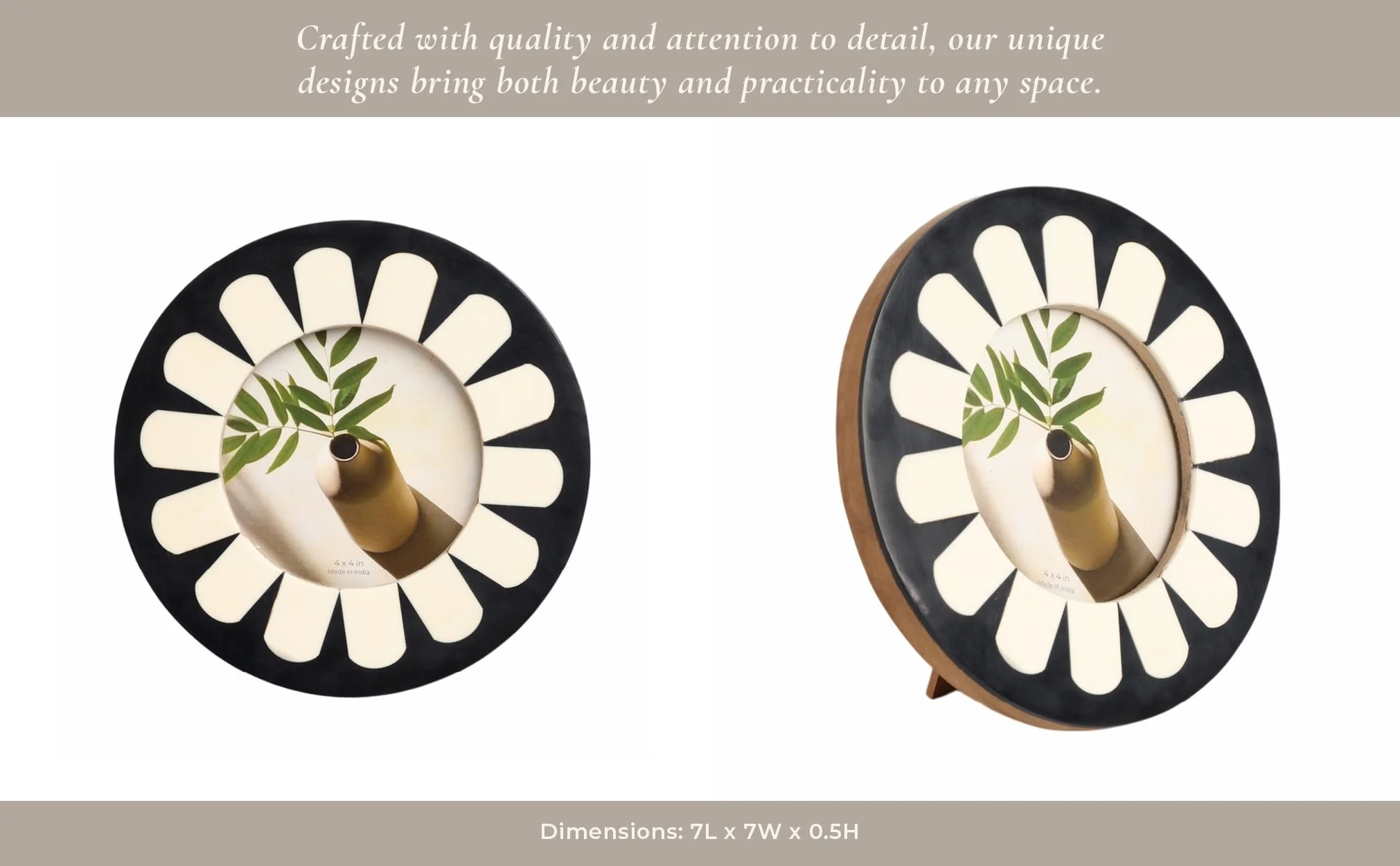 4x4 Round Petal Resin Photo Frame, Black/ivory - Image 12
