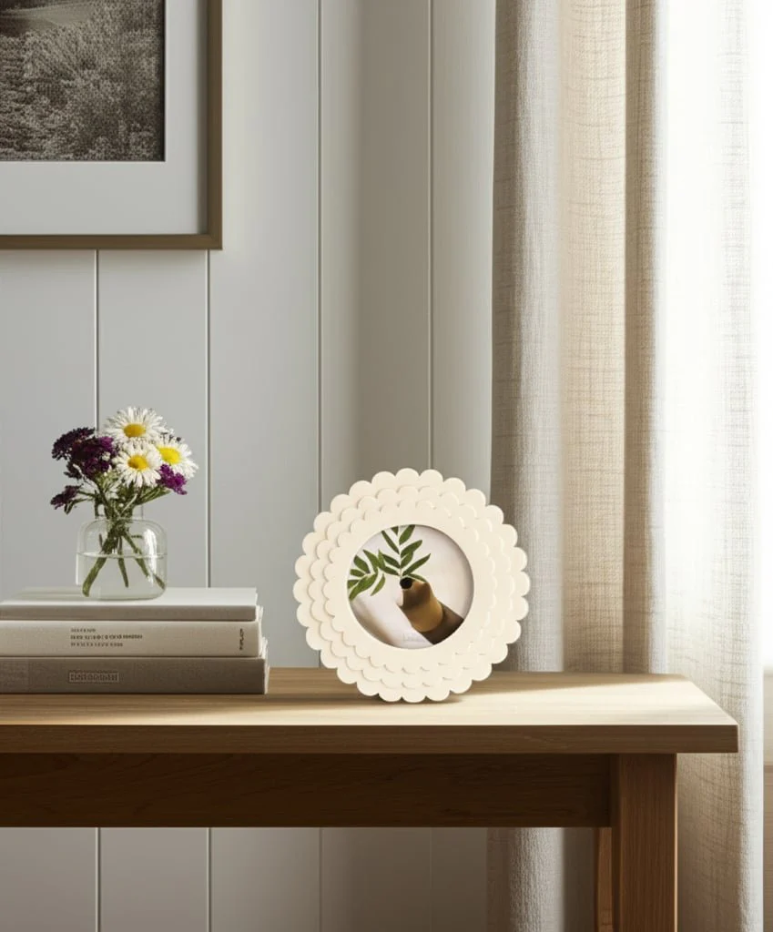 4x4 Round Scalloped Resin Photo Frame, Ivory - Image 10