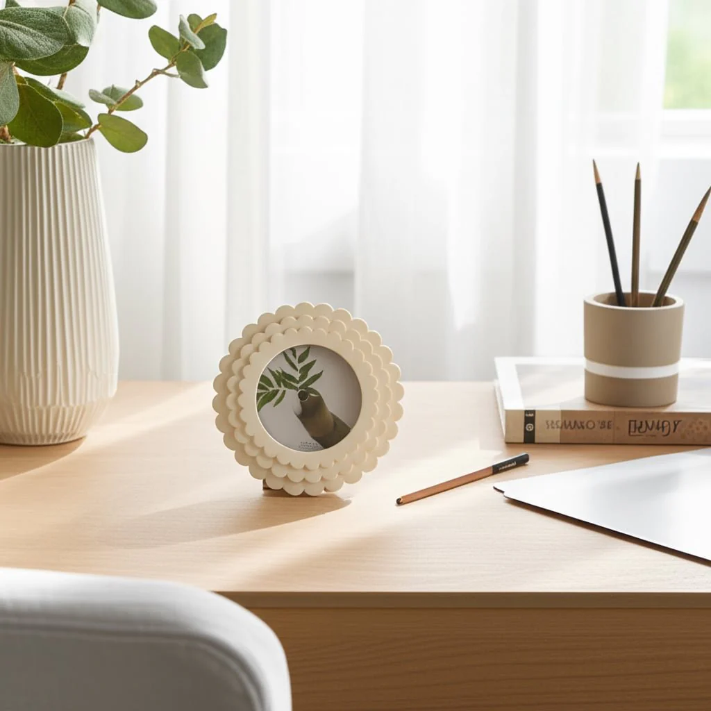4x4 Round Scalloped Resin Photo Frame, Ivory - Image 11