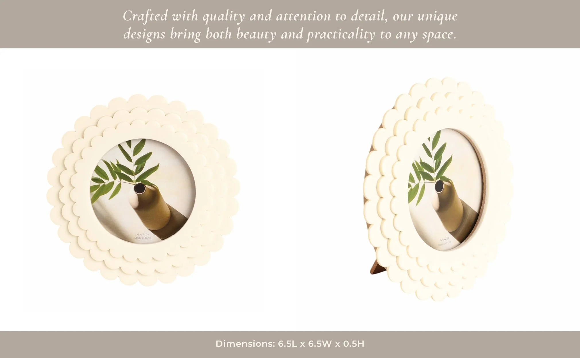 4x4 Round Scalloped Resin Photo Frame, Ivory - Image 12