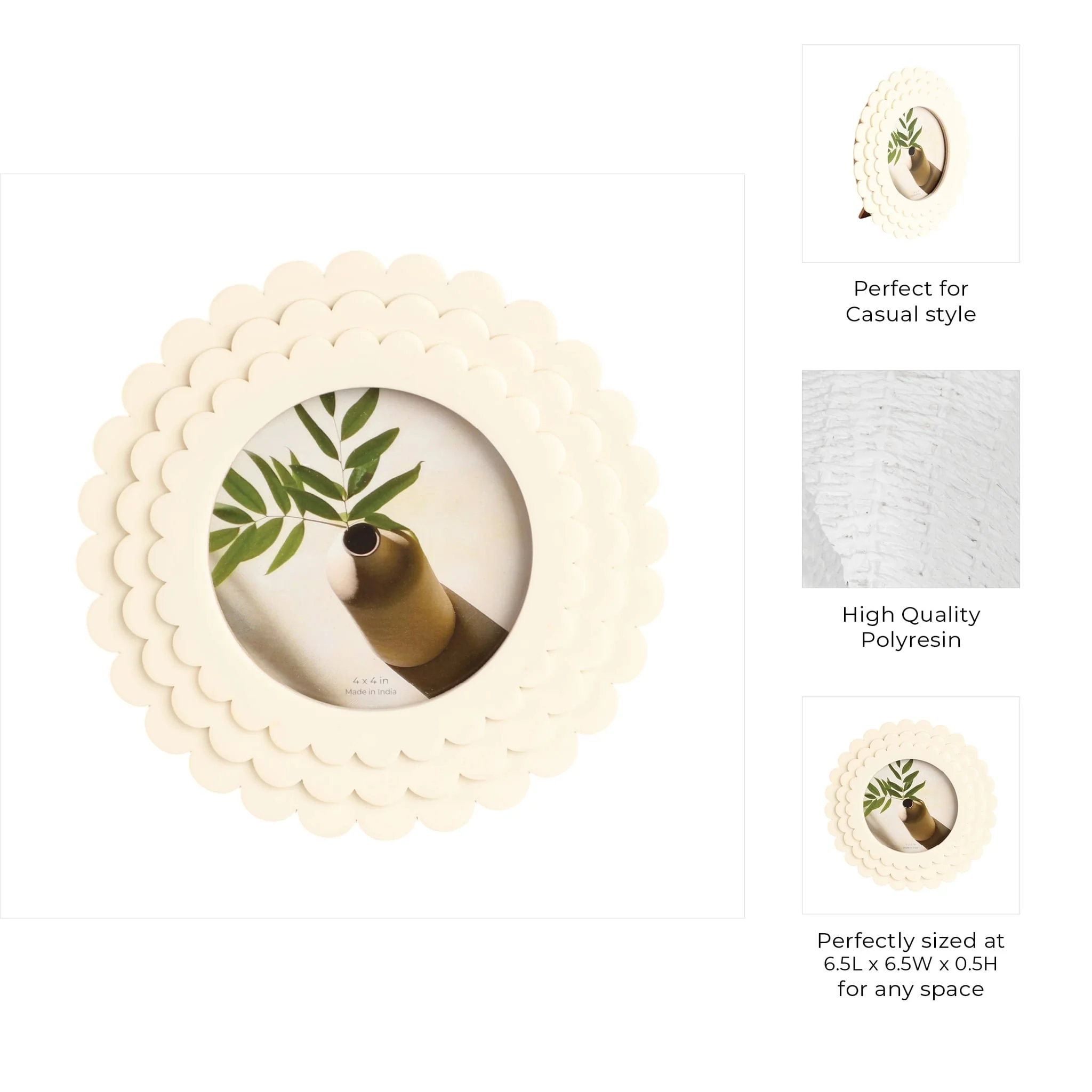 4x4 Round Scalloped Resin Photo Frame, Ivory - Image 8