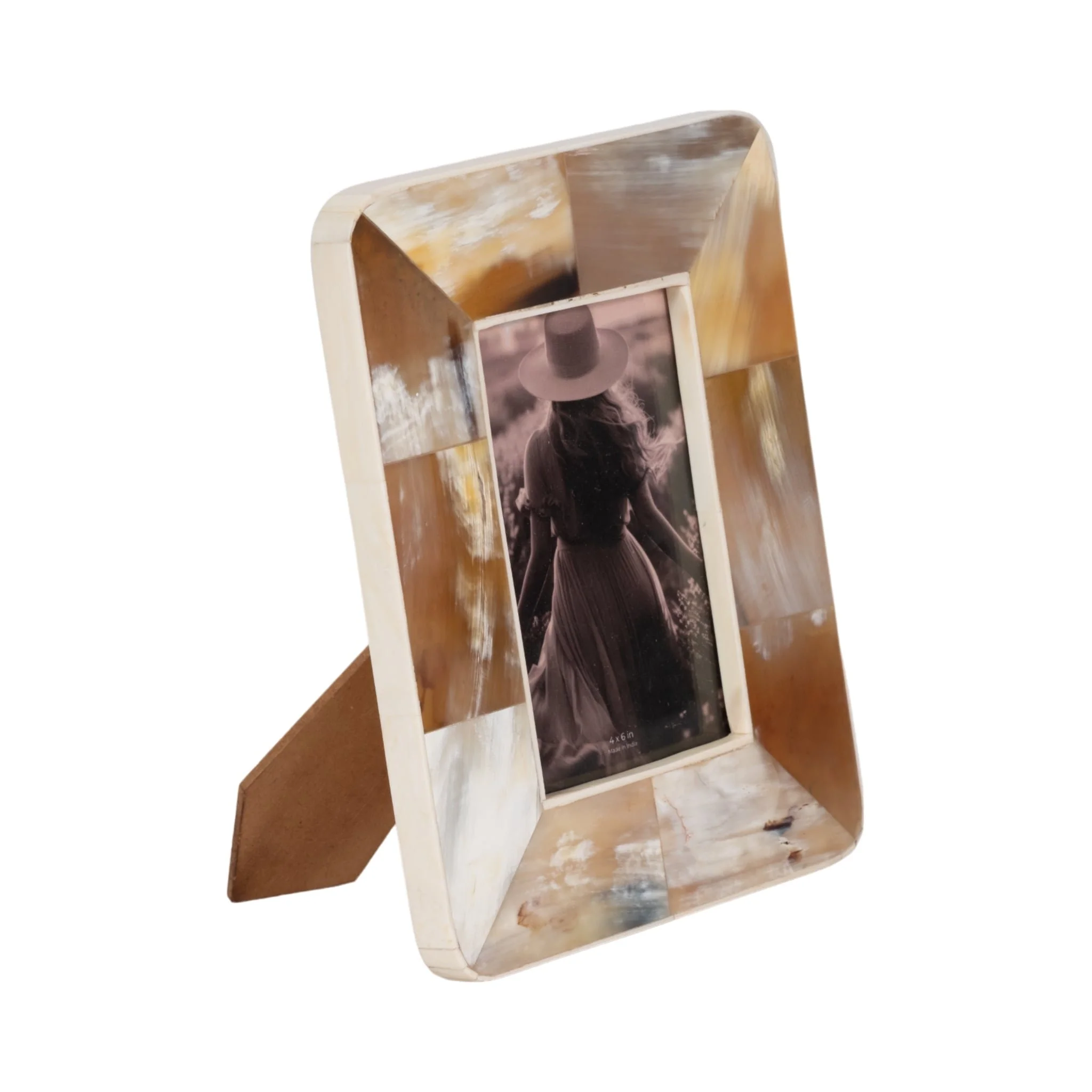 4x6 Curved Edge Horn Photo Frame, Tan Multi - Image 2