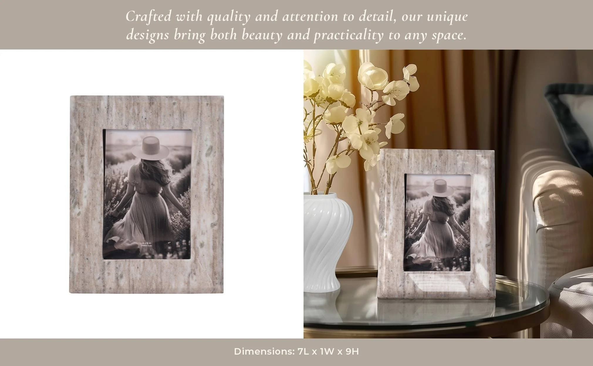 4x6 Curved Marble Photo Frame, Mocha - Image 10