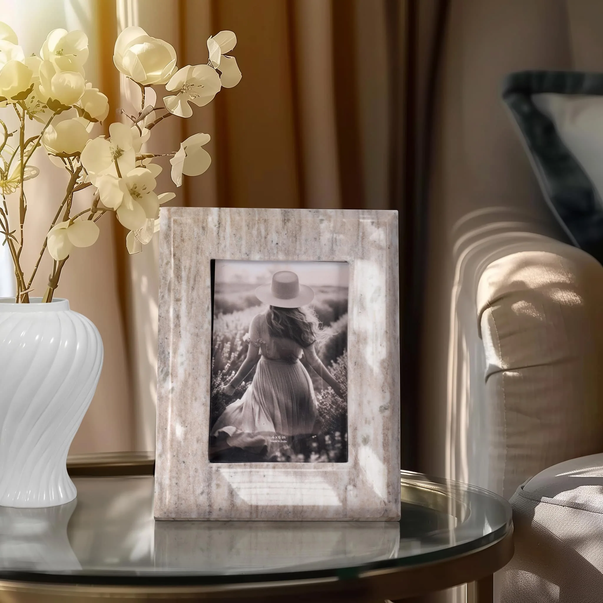 4x6 Curved Marble Photo Frame, Mocha - Image 9