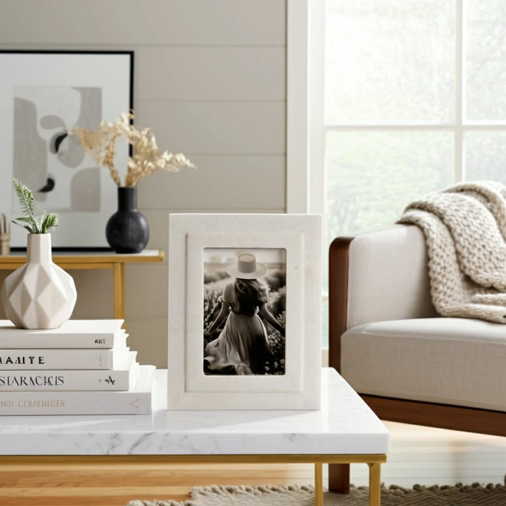 4x6 Marble Border Photo Frame, White - Image 11