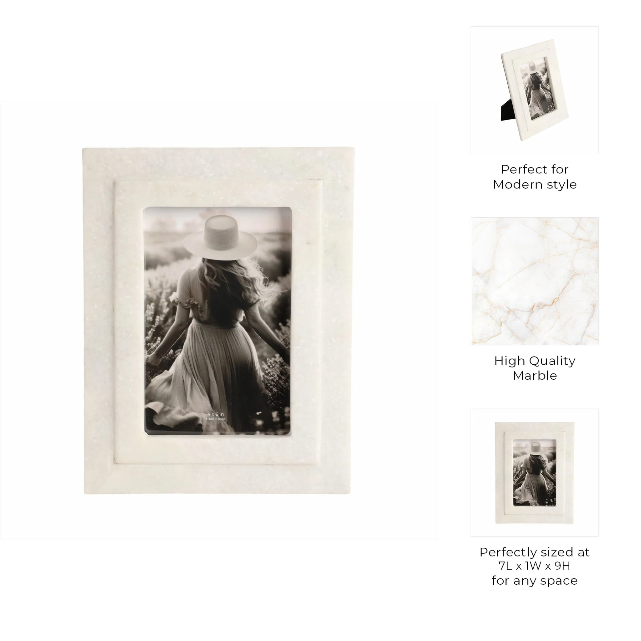 4x6 Marble Border Photo Frame, White - Image 8