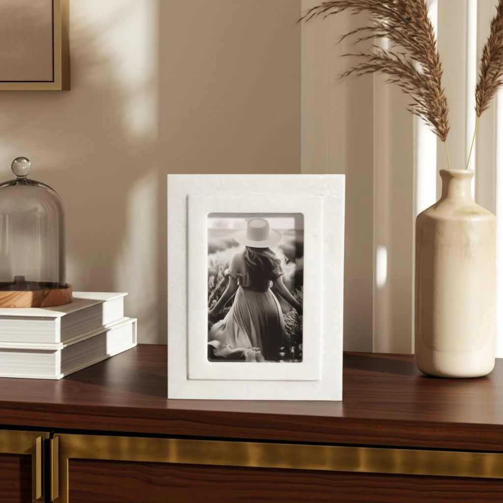 4x6 Marble Border Photo Frame, White - Image 9