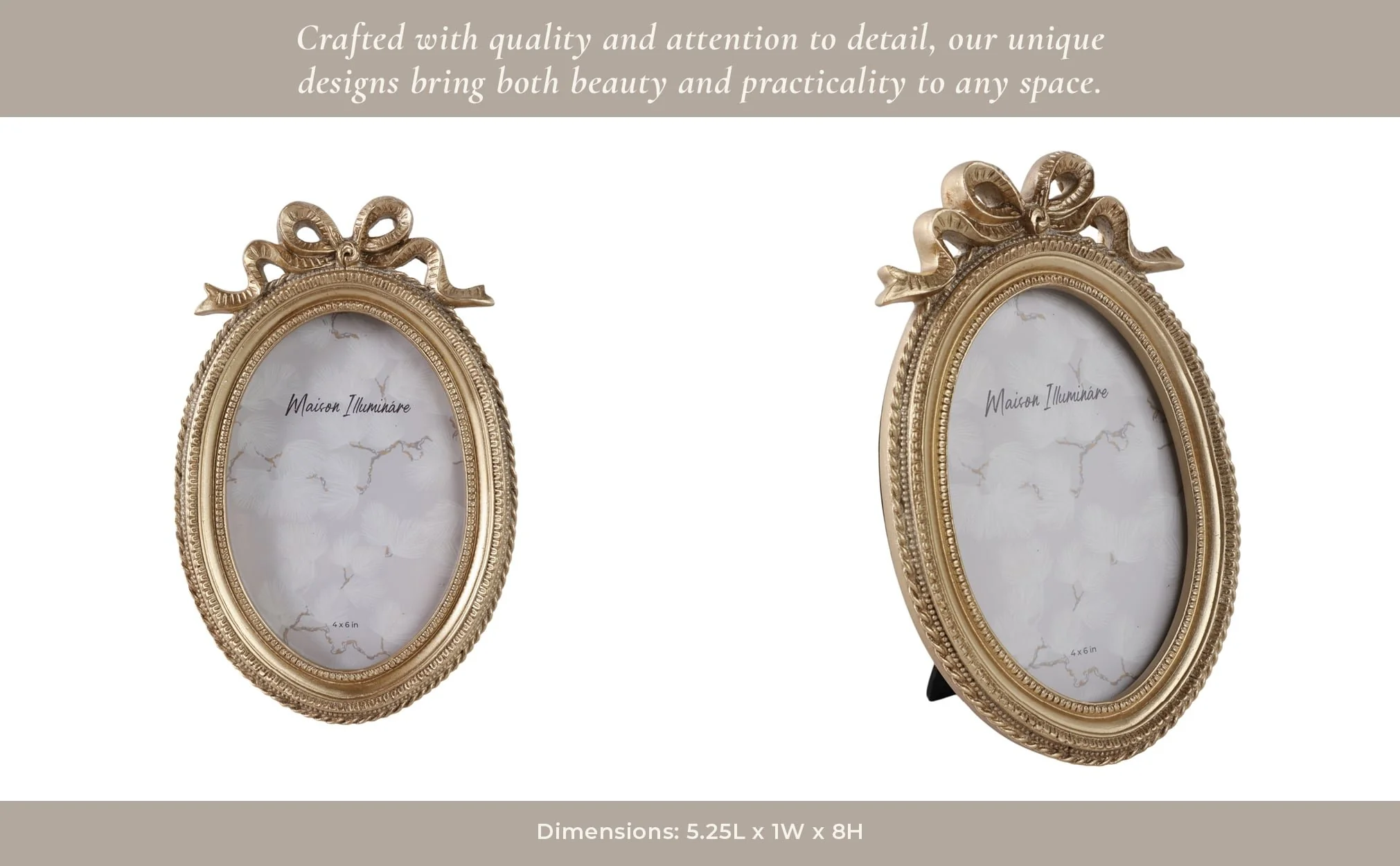 4x6 Oval Coquette Photo Frame With Bow, Gold - Image 10