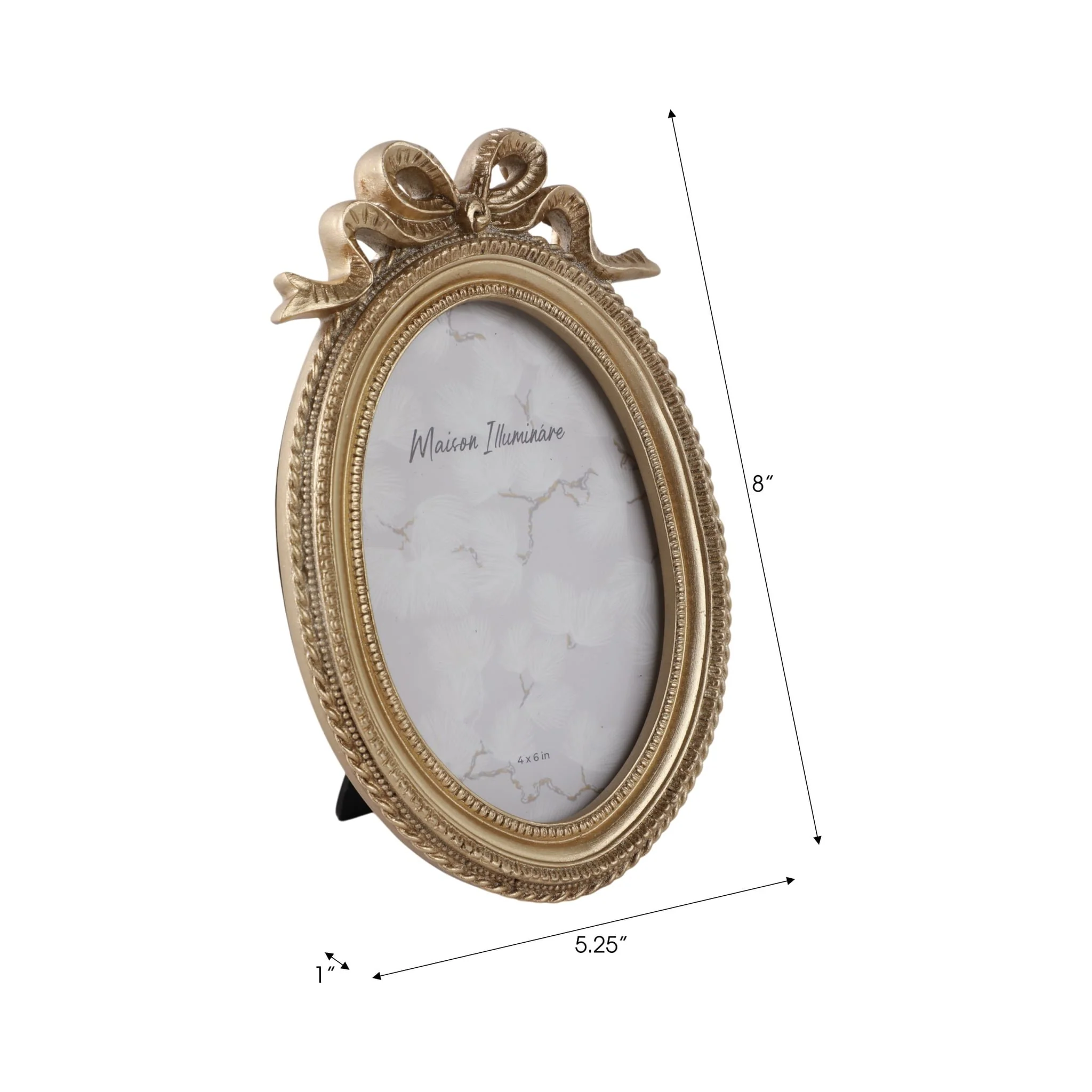 4x6 Oval Coquette Photo Frame With Bow, Gold - Image 7