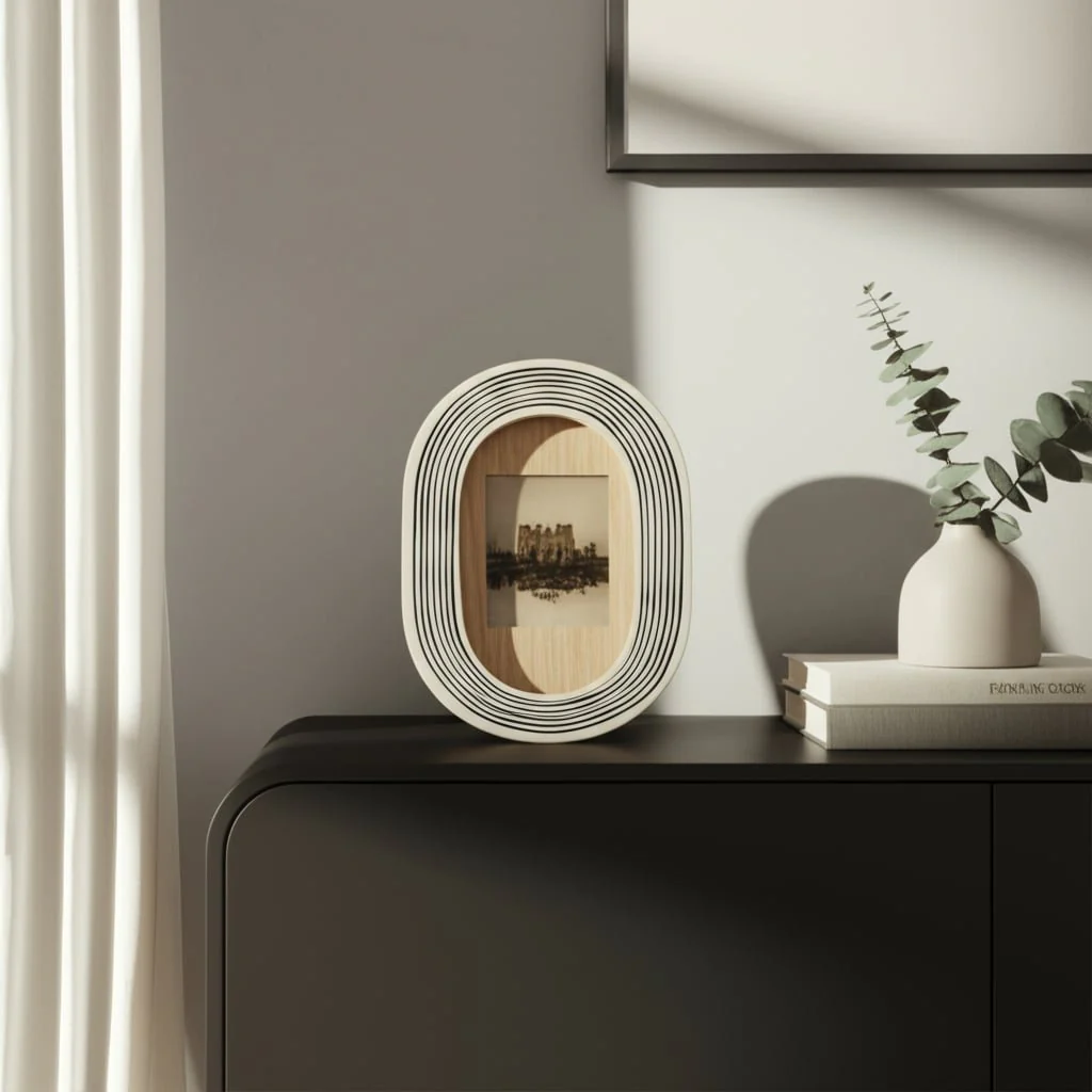 4x6 Oval Etched Lines Photo Frame, White/black - Image 9
