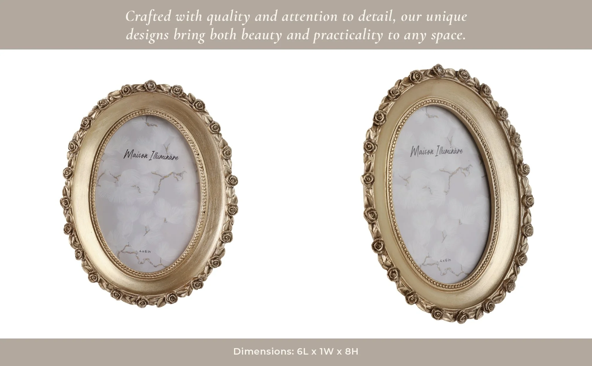 4x6 Oval Photo Frame With Rosette Border, Gold - Image 9