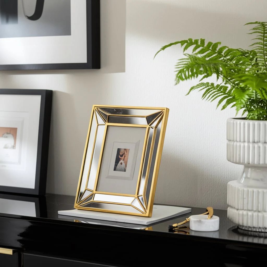 4x6 Resin Deco Mirrored Border Photo Frame, Gold - Image 10