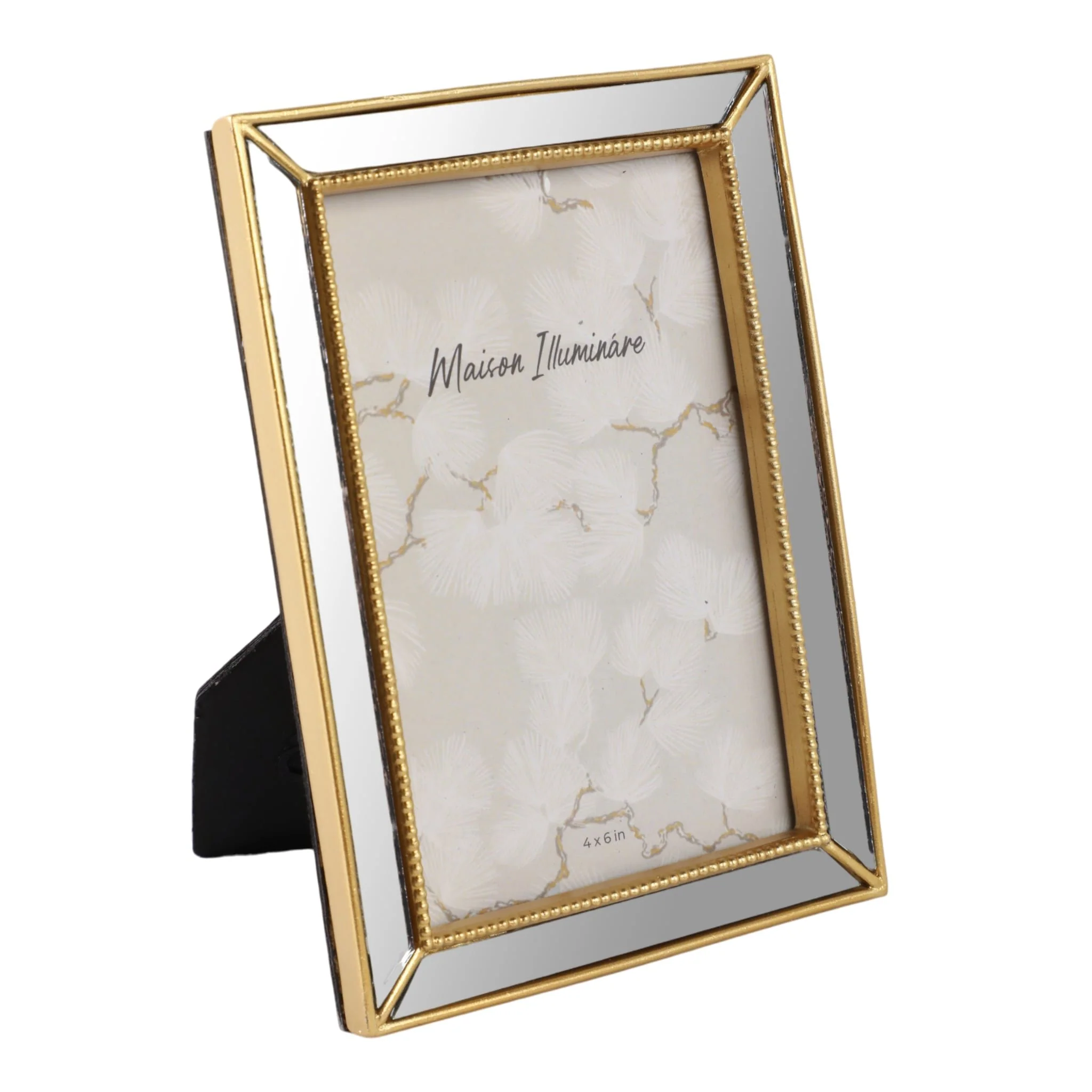 4x6 Resin Mirrored Beaded Border Photo Frame, Gold - Image 2