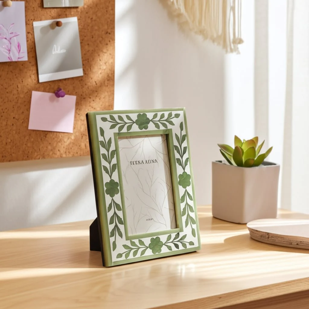 4x6 Sage Green Petals Photo Frame, White/green - Image 11