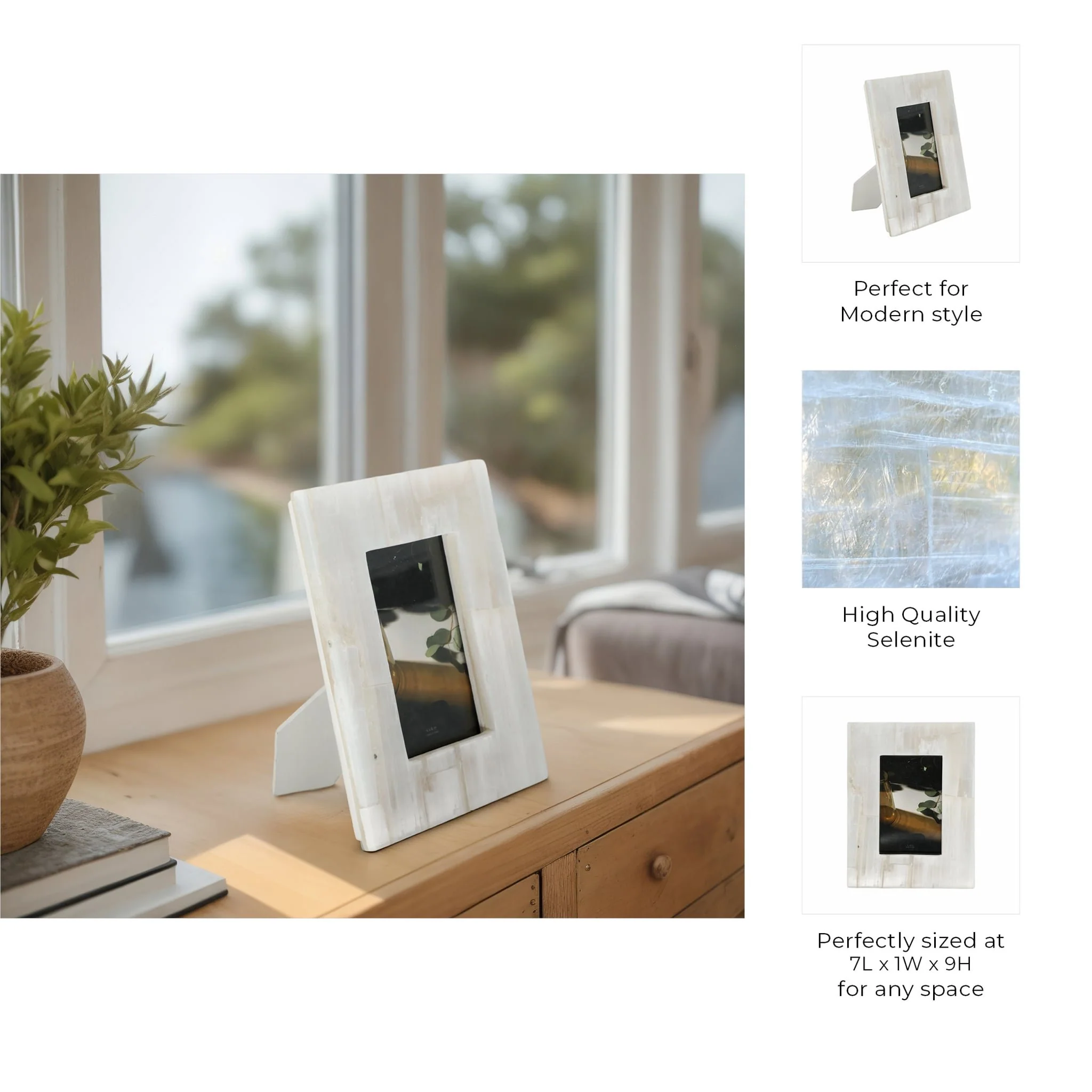 4x6 Selenite Photo Frame, White - Image 8