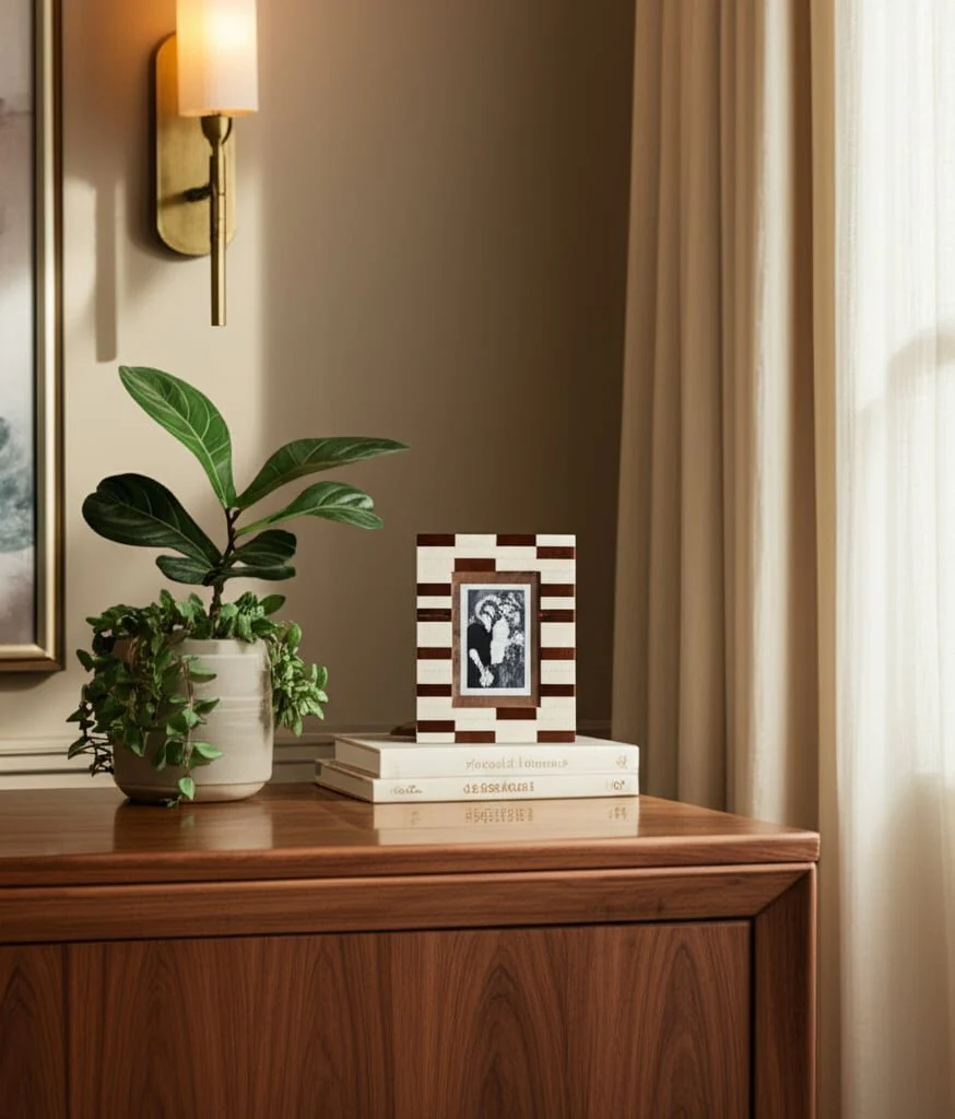 4x6 Small Stripe Photo Frame, Brown/ivory - Image 9