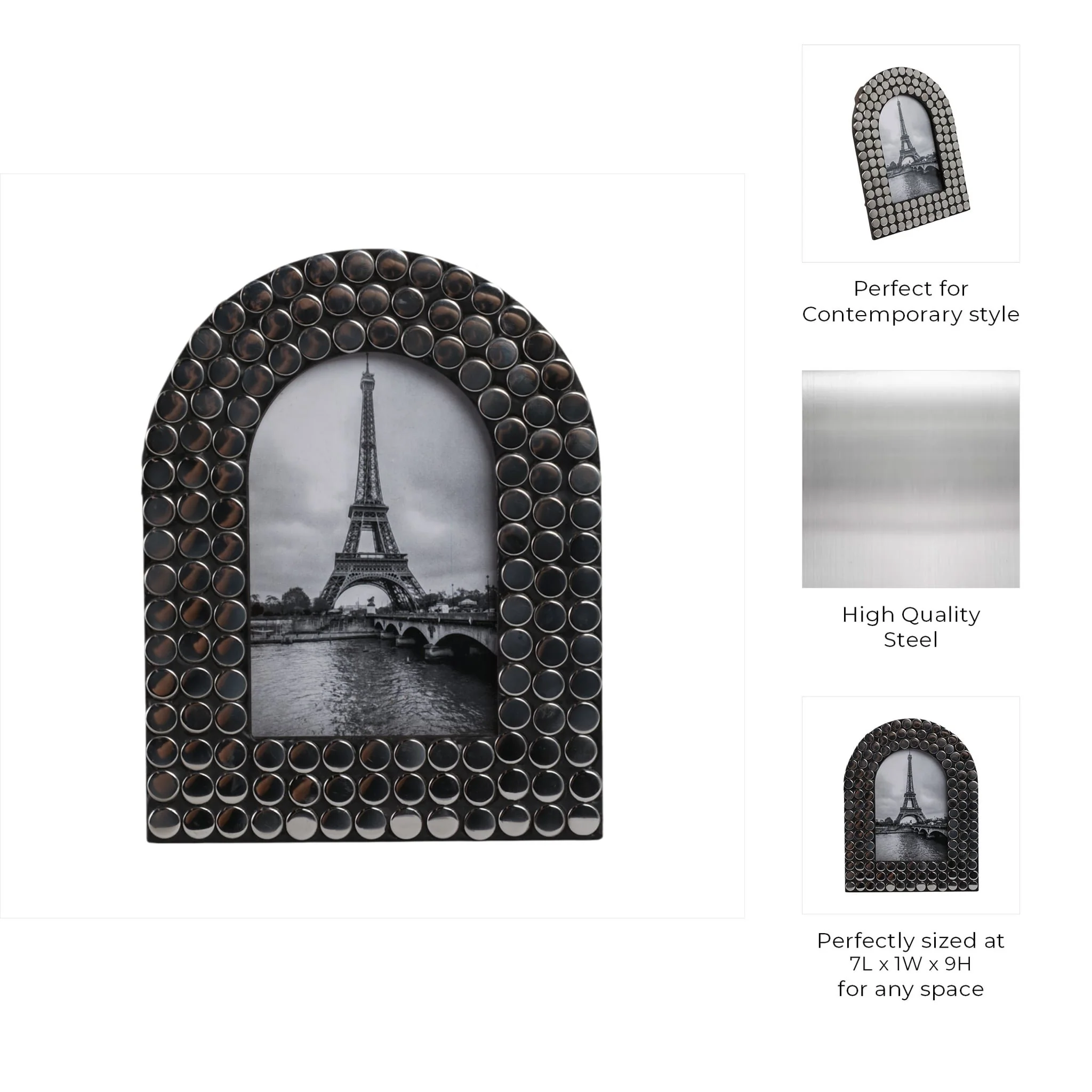 4x6 Studded Arch Photo Frame, Silver/black - Image 8