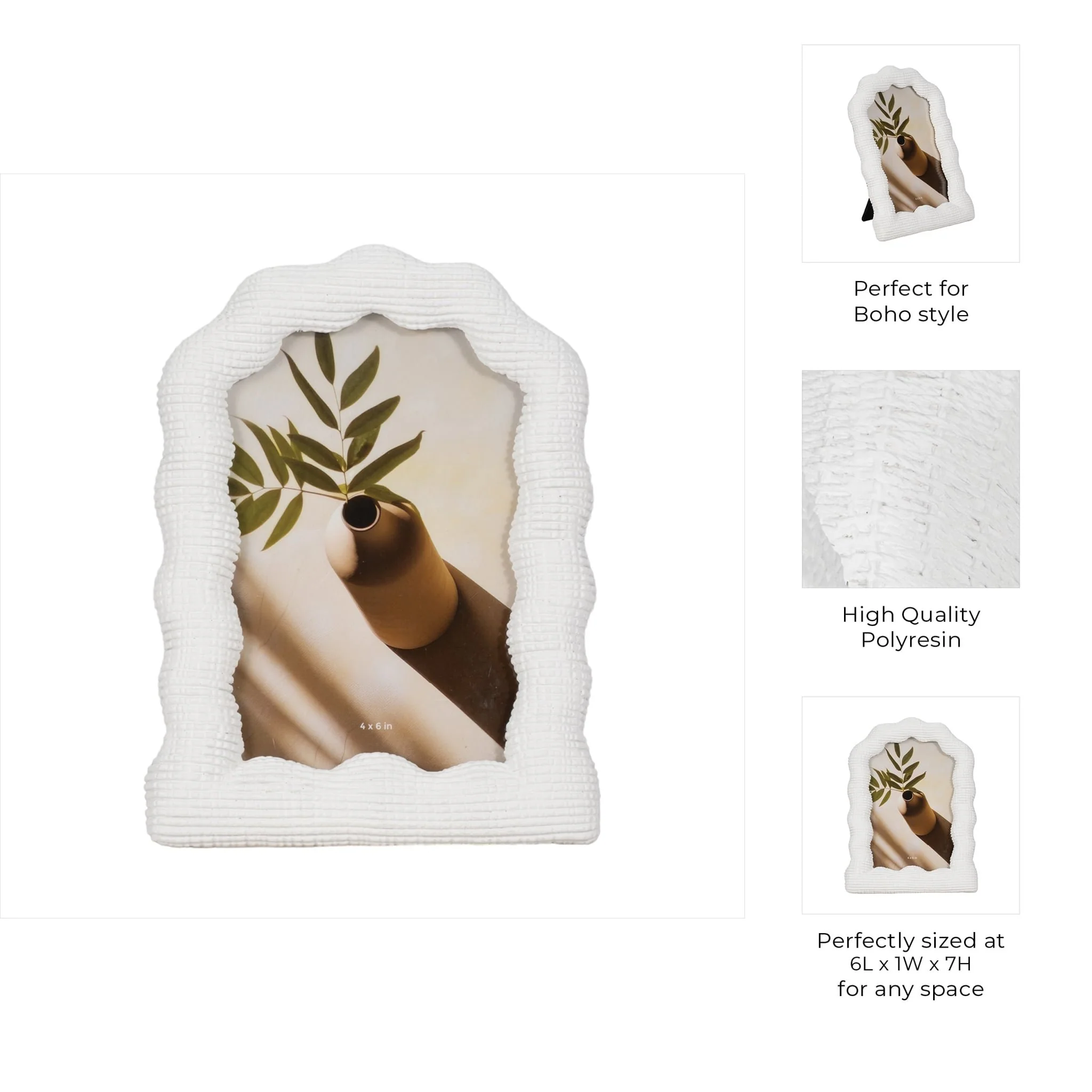 4x6 Wavy Arch Photo Frame, White - Image 8