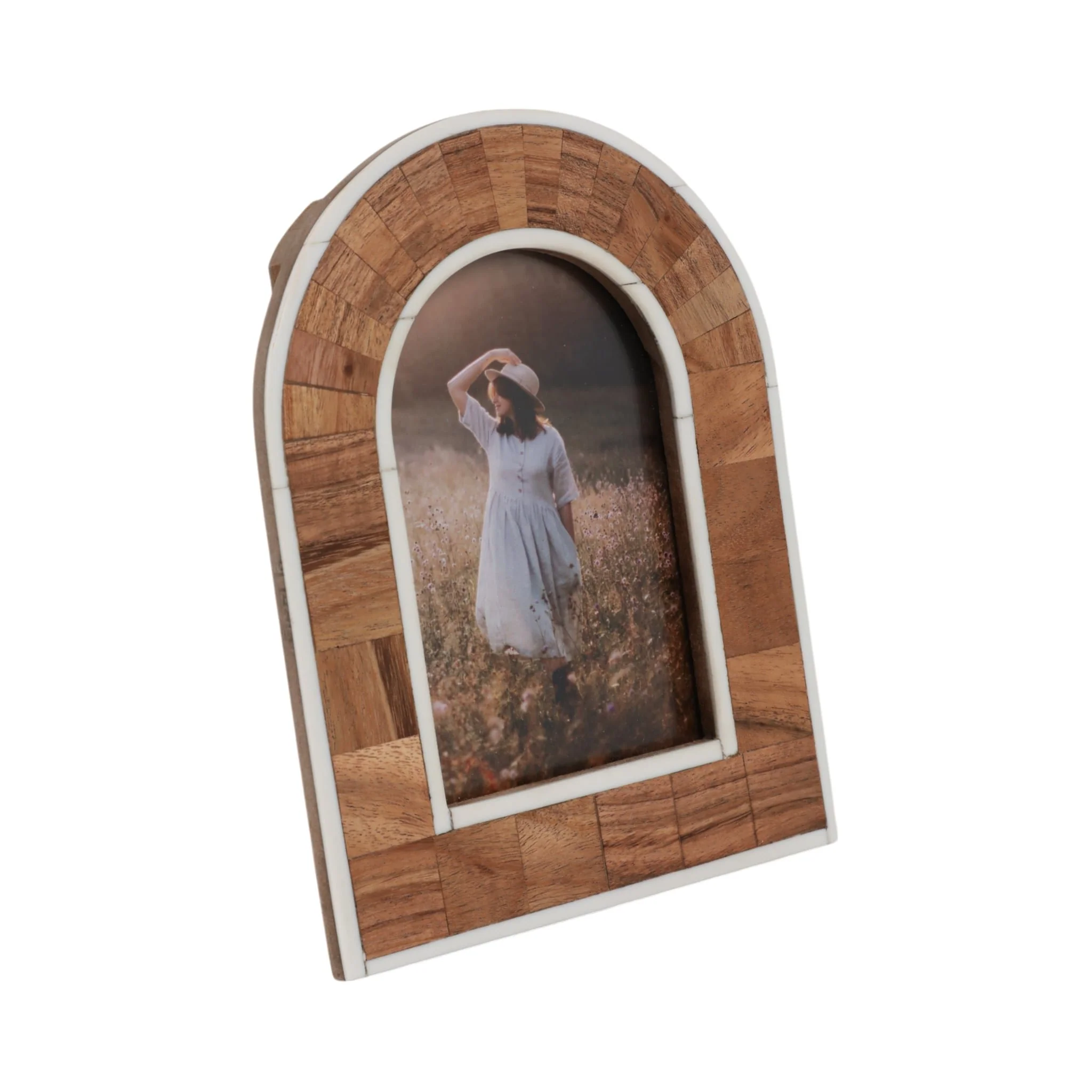 4x6 Wood Inlay Arch Photo Frame, Natural/ivory - Image 2