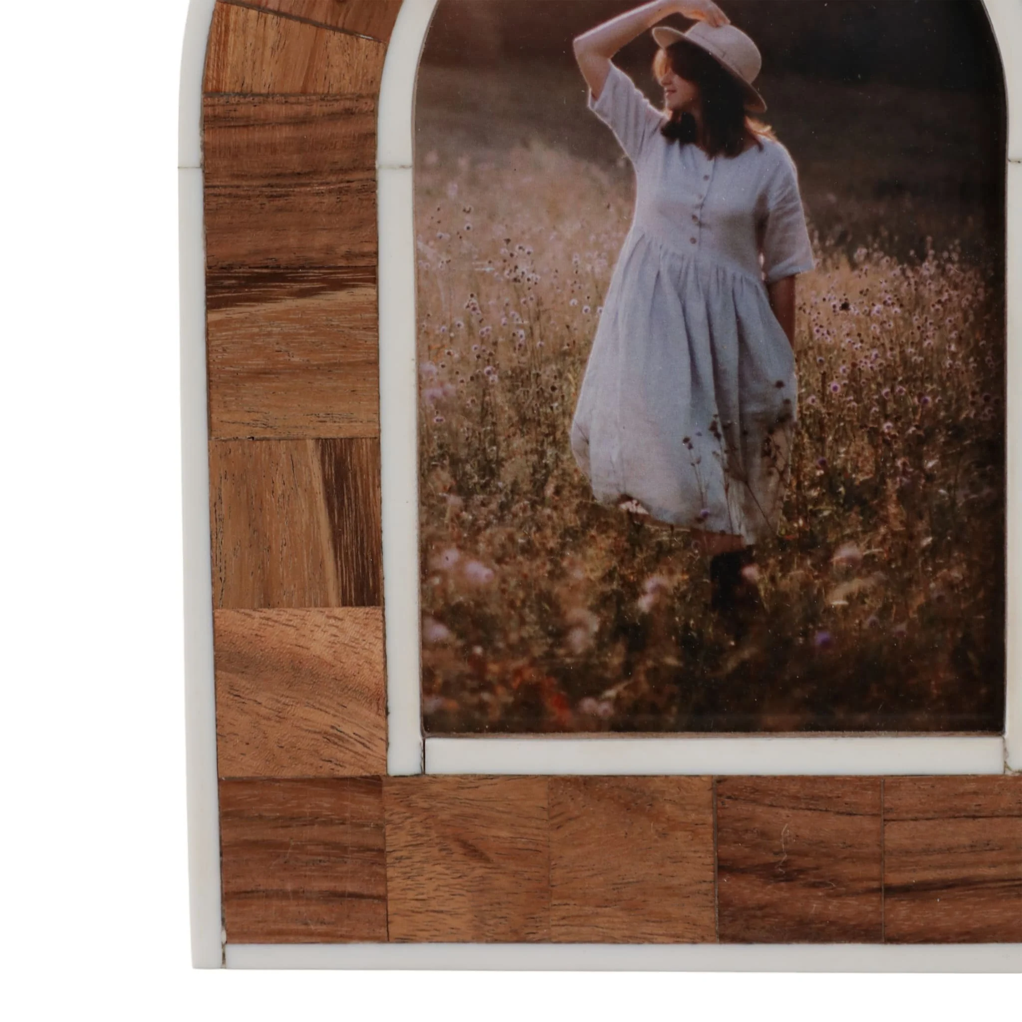 4x6 Wood Inlay Arch Photo Frame, Natural/ivory - Image 5