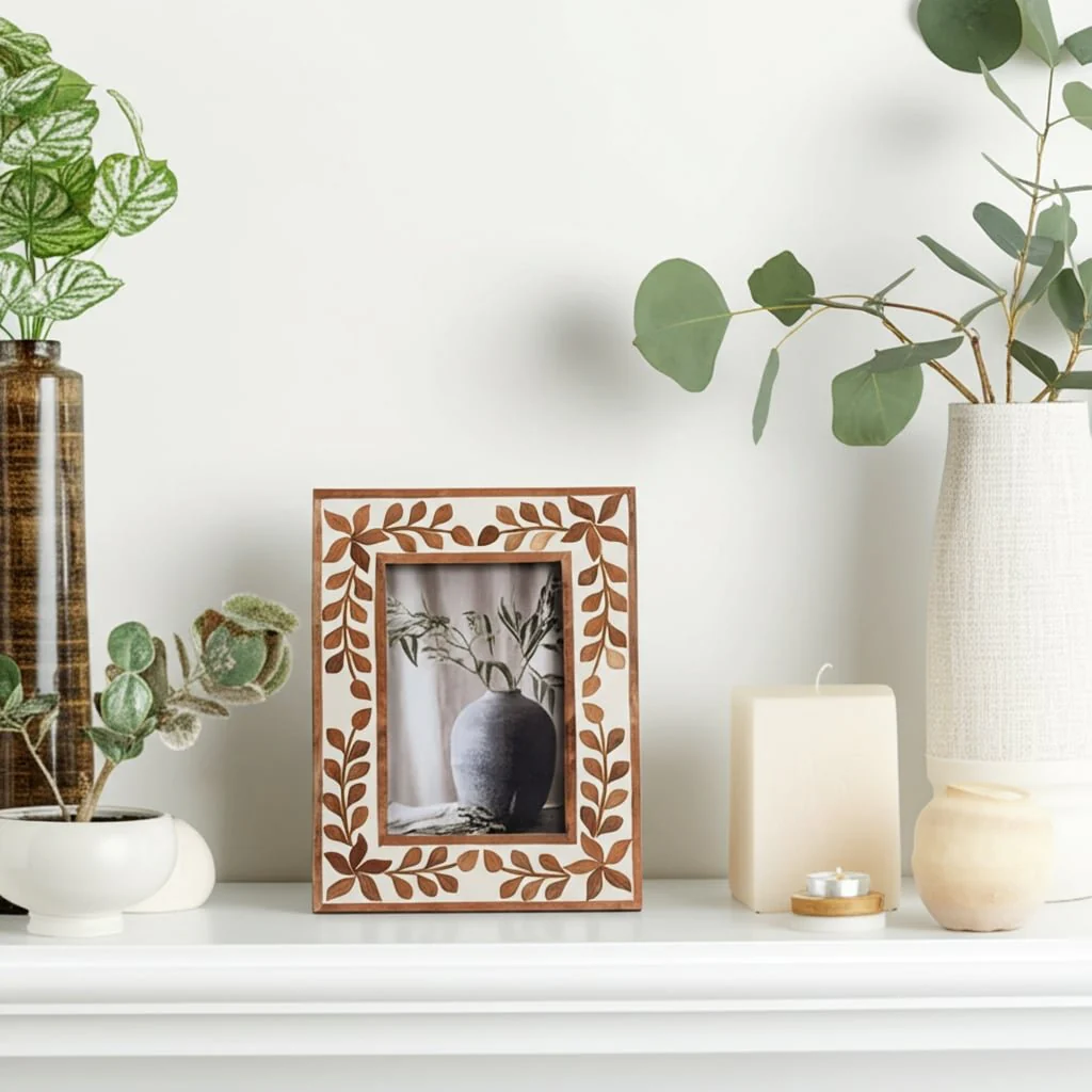 4x6 Wood Inlay Vine Photo Frame, Natural - Image 12