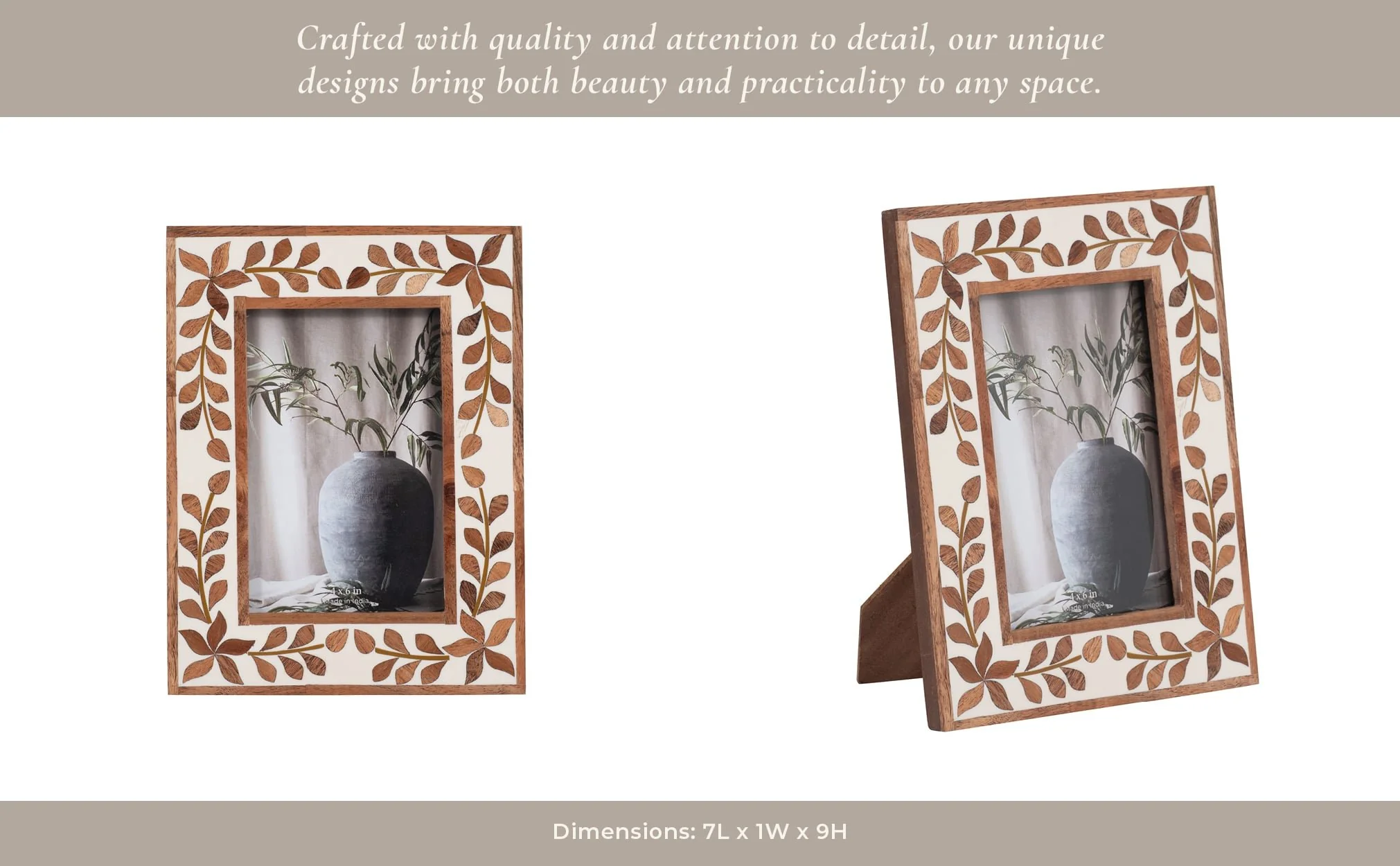 4x6 Wood Inlay Vine Photo Frame, Natural - Image 16