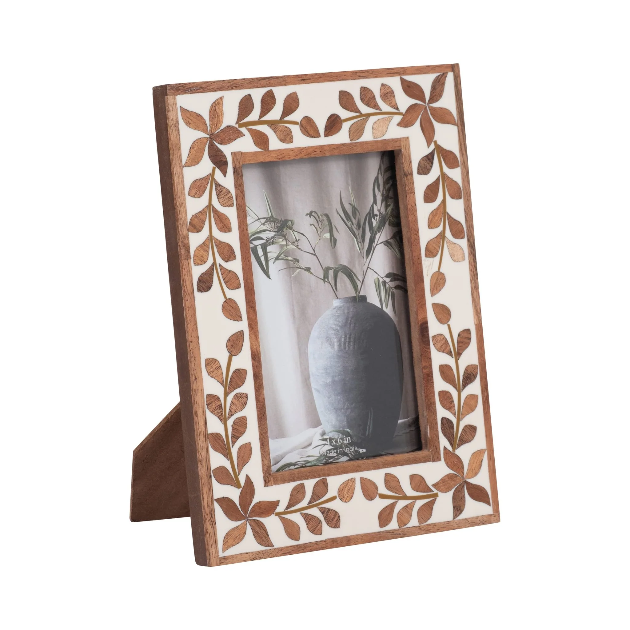 4x6 Wood Inlay Vine Photo Frame, Natural - Image 2