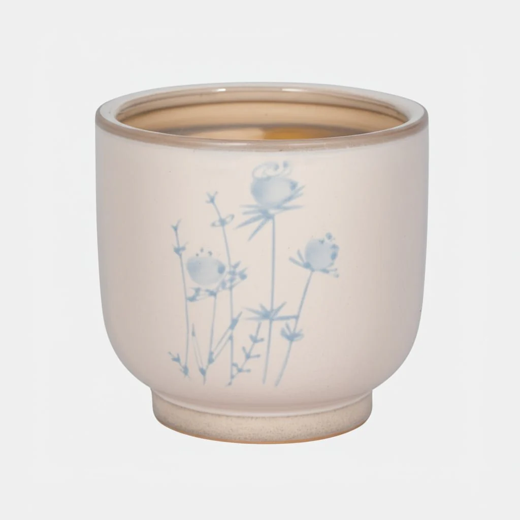 5" Blue Flowers Planter, Ivory/blue - Image 12