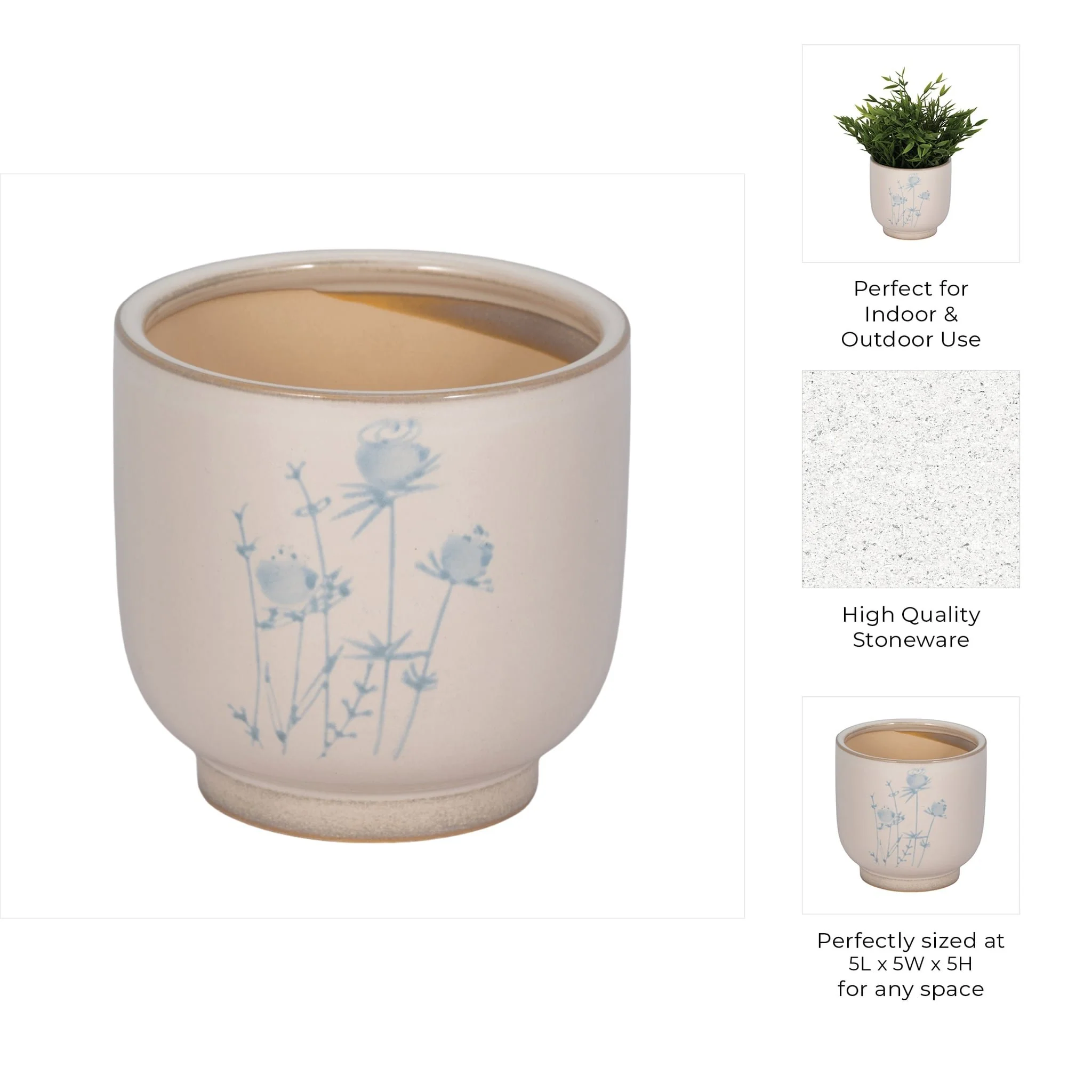 5" Blue Flowers Planter, Ivory/blue - Image 8