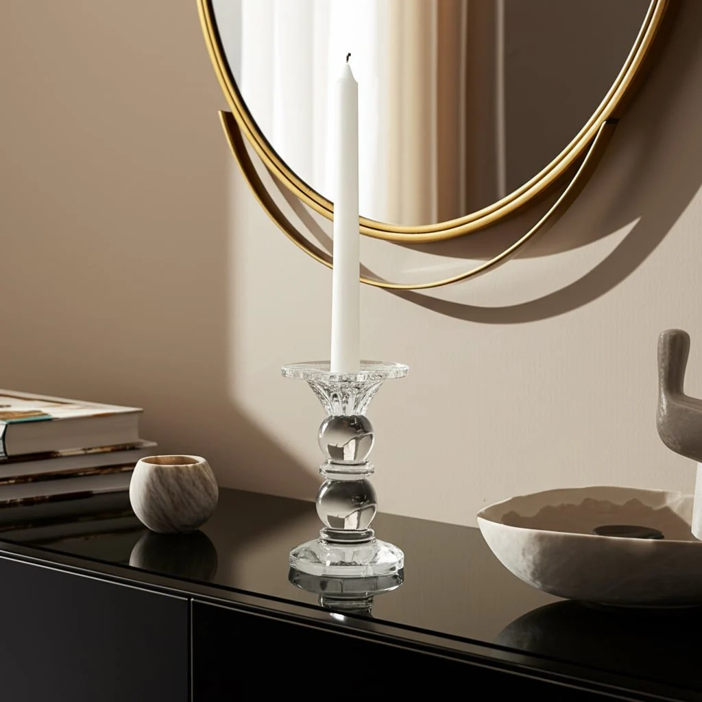5" Bubble Crystal Candle Holder W/ Taper, Clear - Image 9