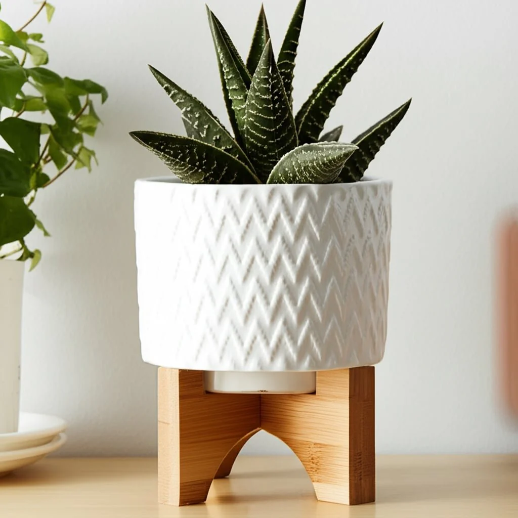 5" Chevron Planter W/ Stand, White - Image 13