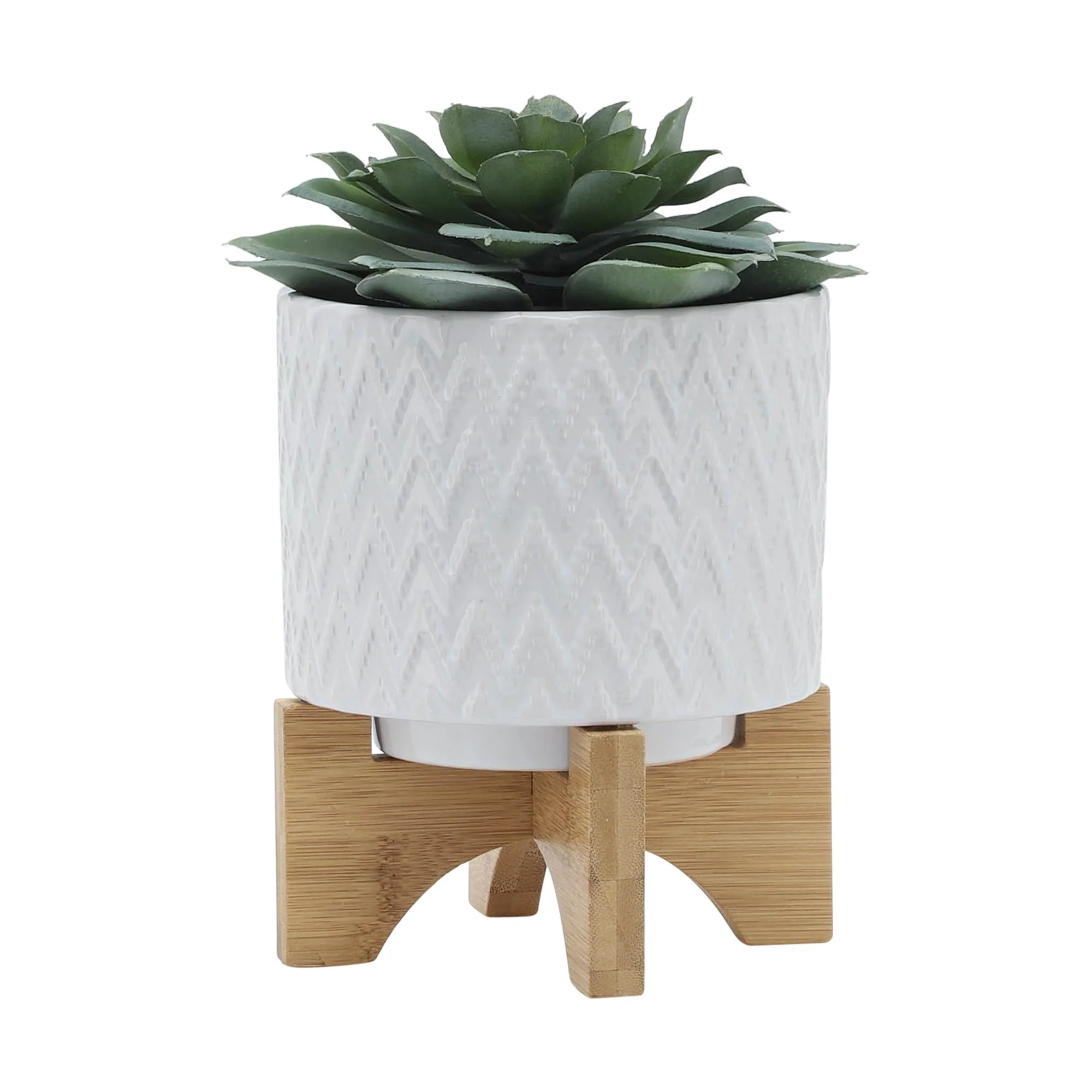 5" Chevron Planter W/ Stand, White - Image 3