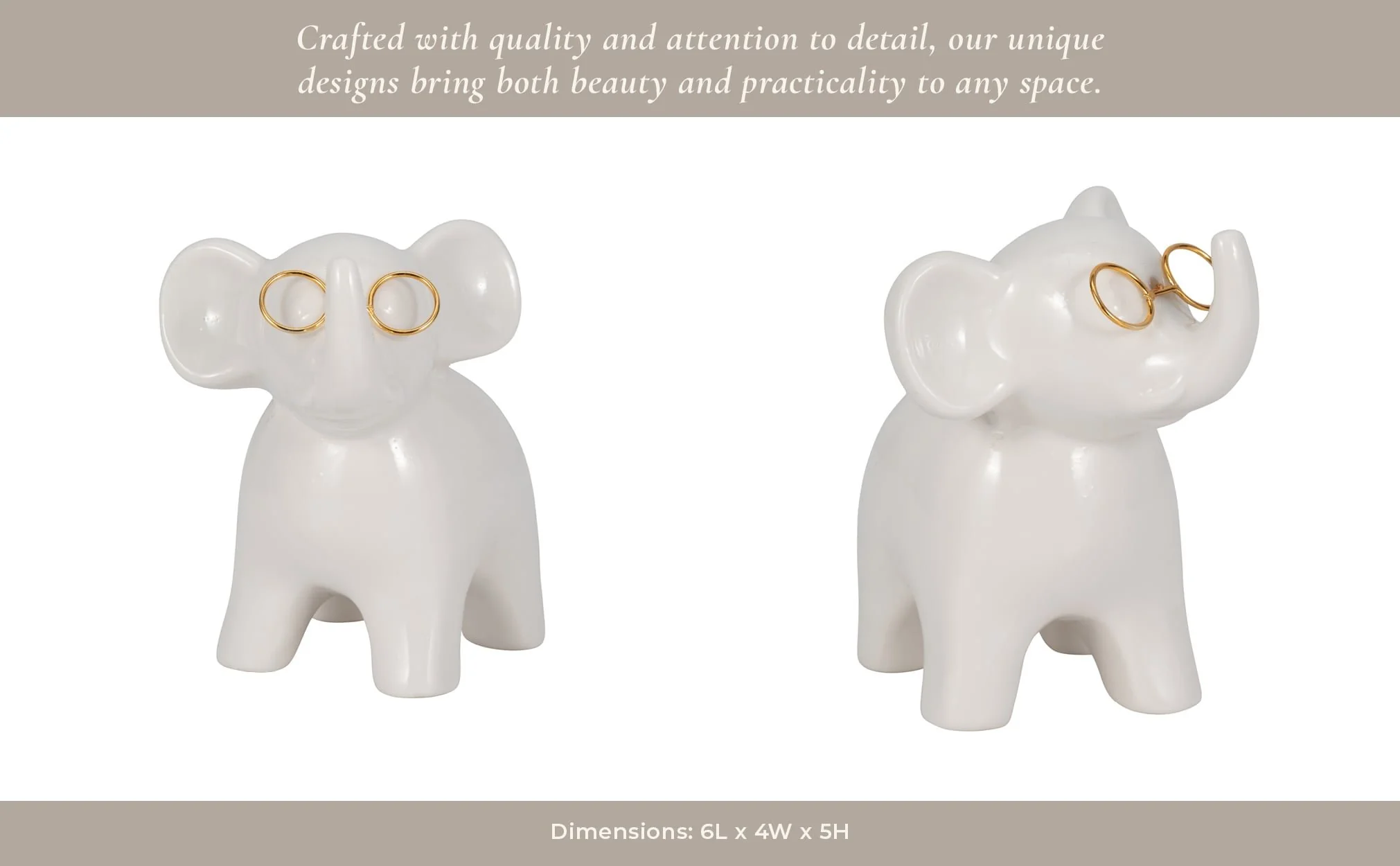 5" Elephant With Glasses, White/gold - Image 10