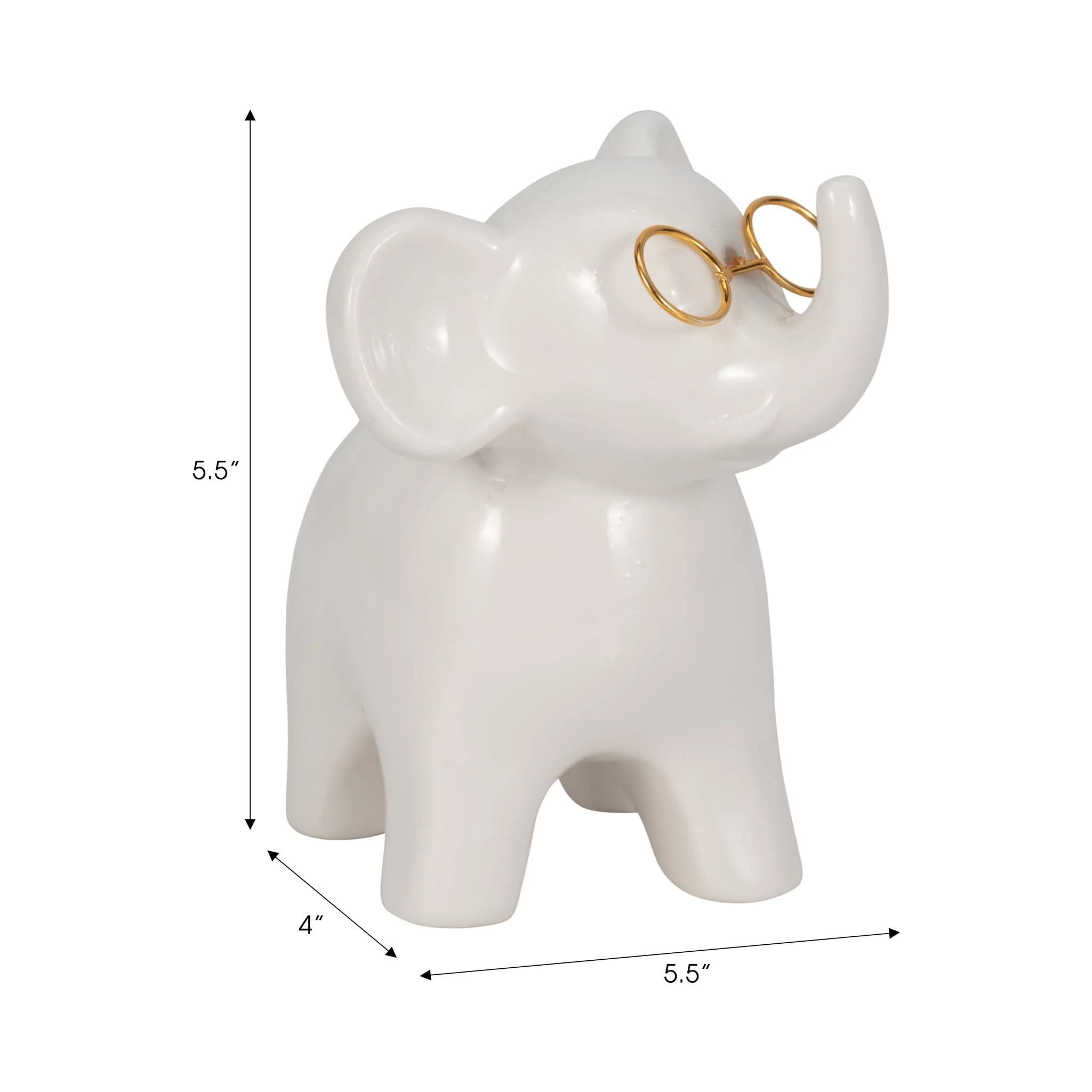5" Elephant With Glasses, White/gold - Image 8