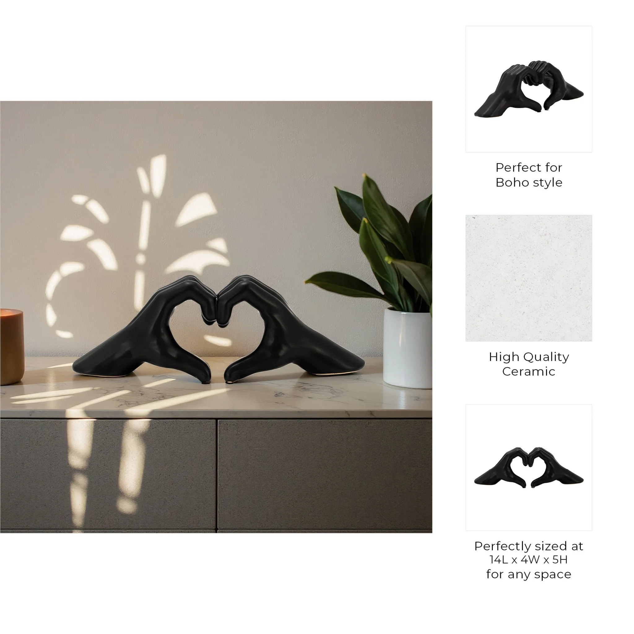 5" Hand-heart, Black - Image 3